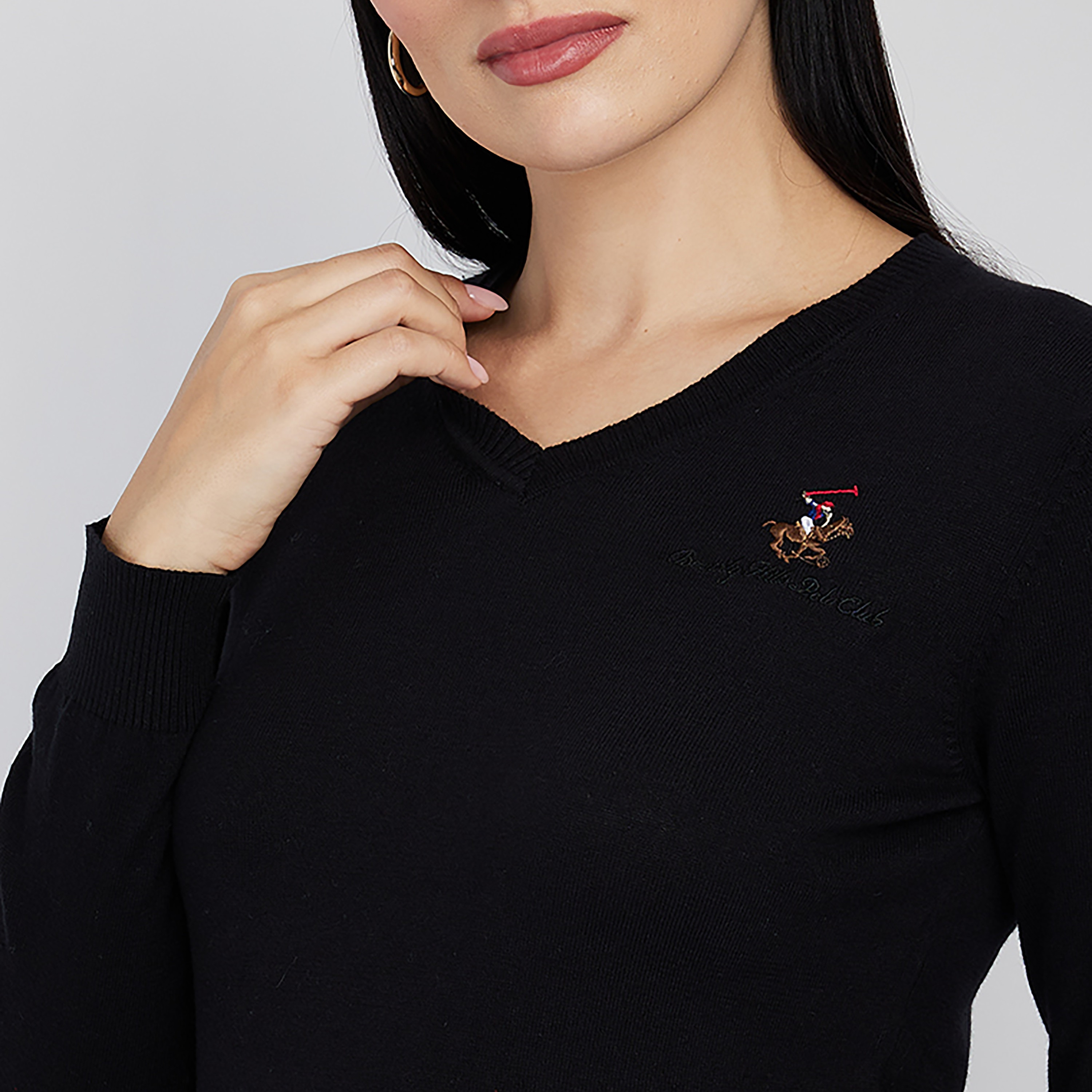سويتر نسائي من بيفرلي هيلز بولو كلوب بياقة على شكل فى وأكمام طويلة-women-winterwear-cardigansandjumpers-jumpers-image-3