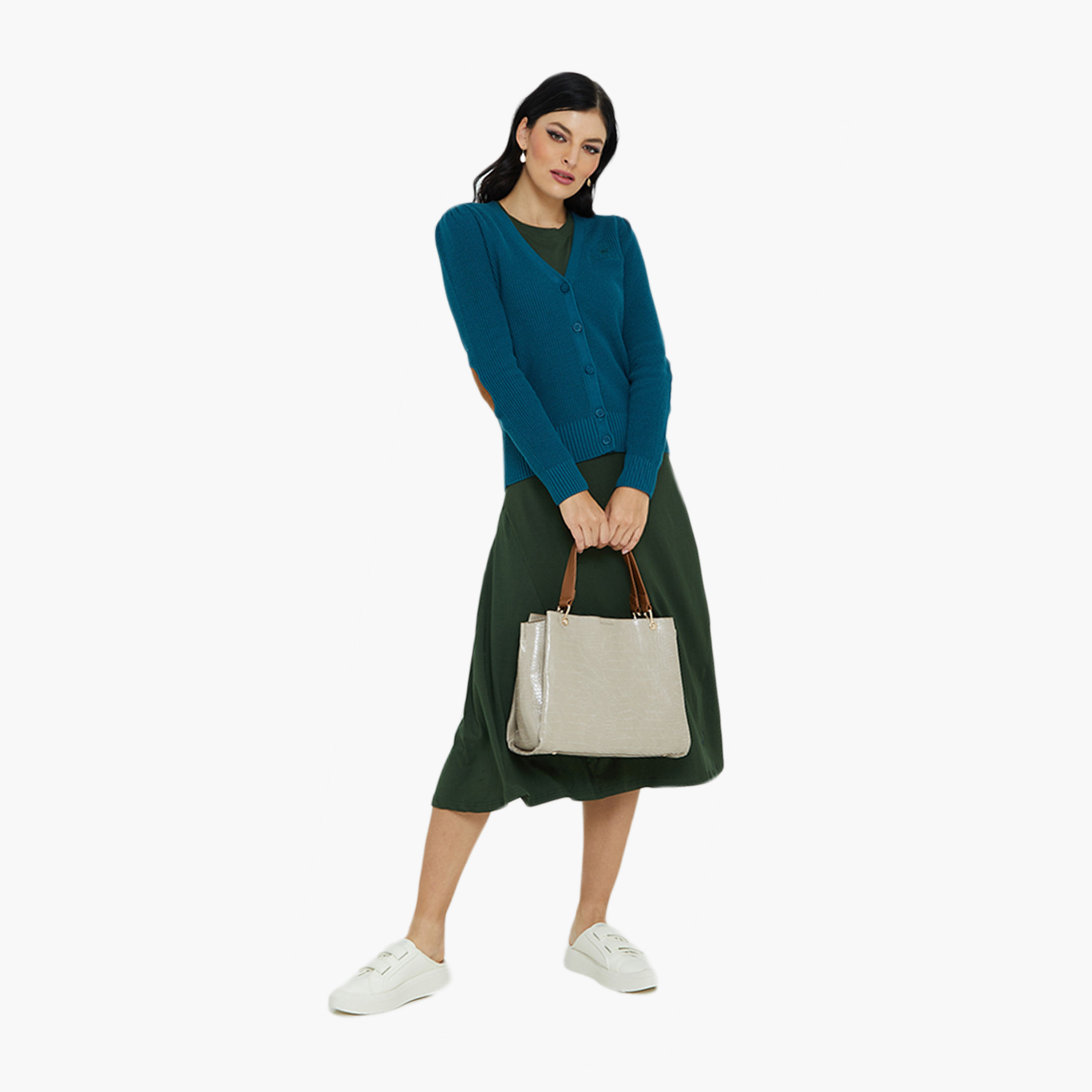 كارديجان نسائي مضلع بياقة على شكل حرف V وأكمام طويلة من بيفرلي هيلز بولو كلوب.-women-winterwear-cardigansandjumpers-cardigans-image-3