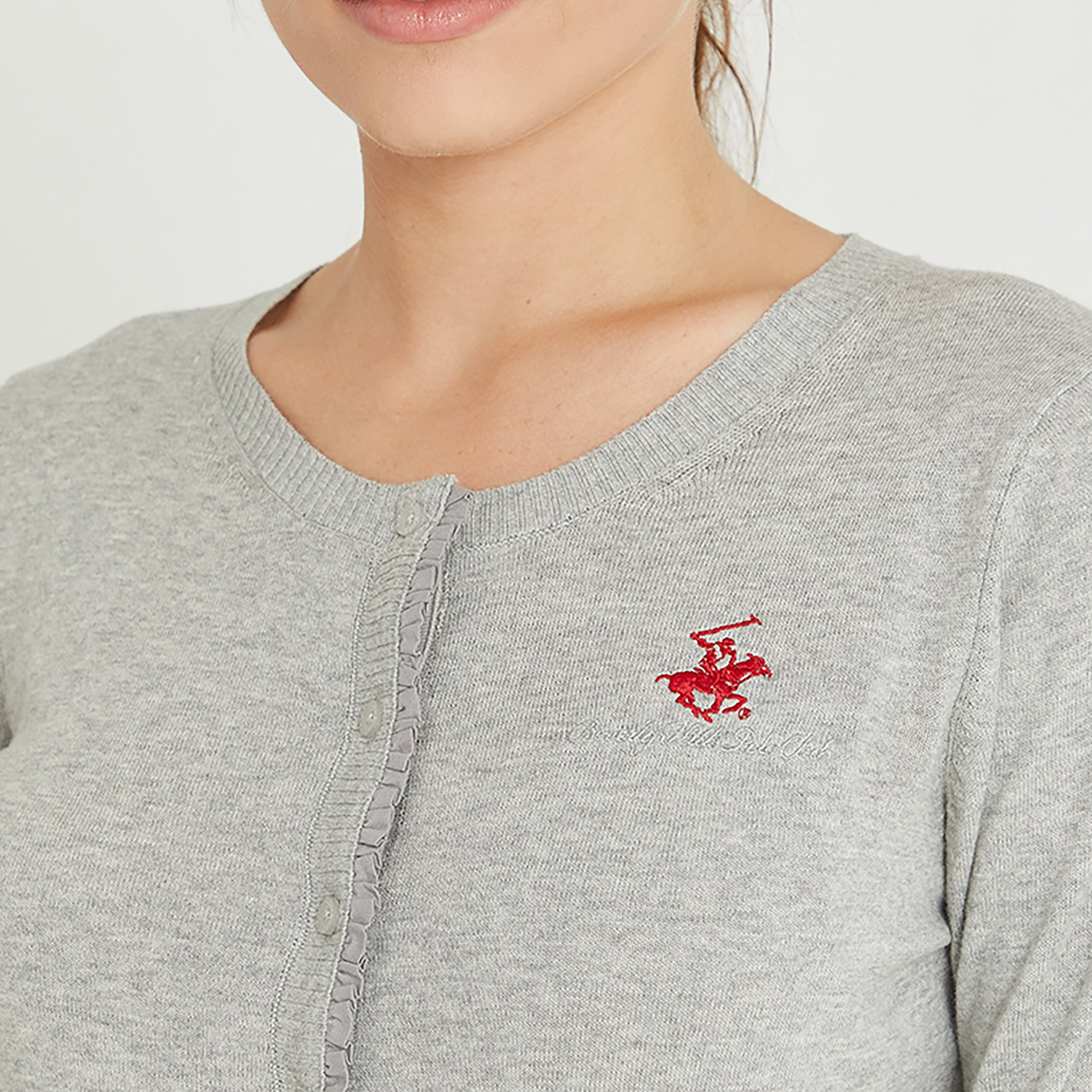 Beverly Hills Polo Club Plain Round Neck Long Sleeves Women's Cardigan-women-winterwear-cardigansandjumpers-cardigans-image-2