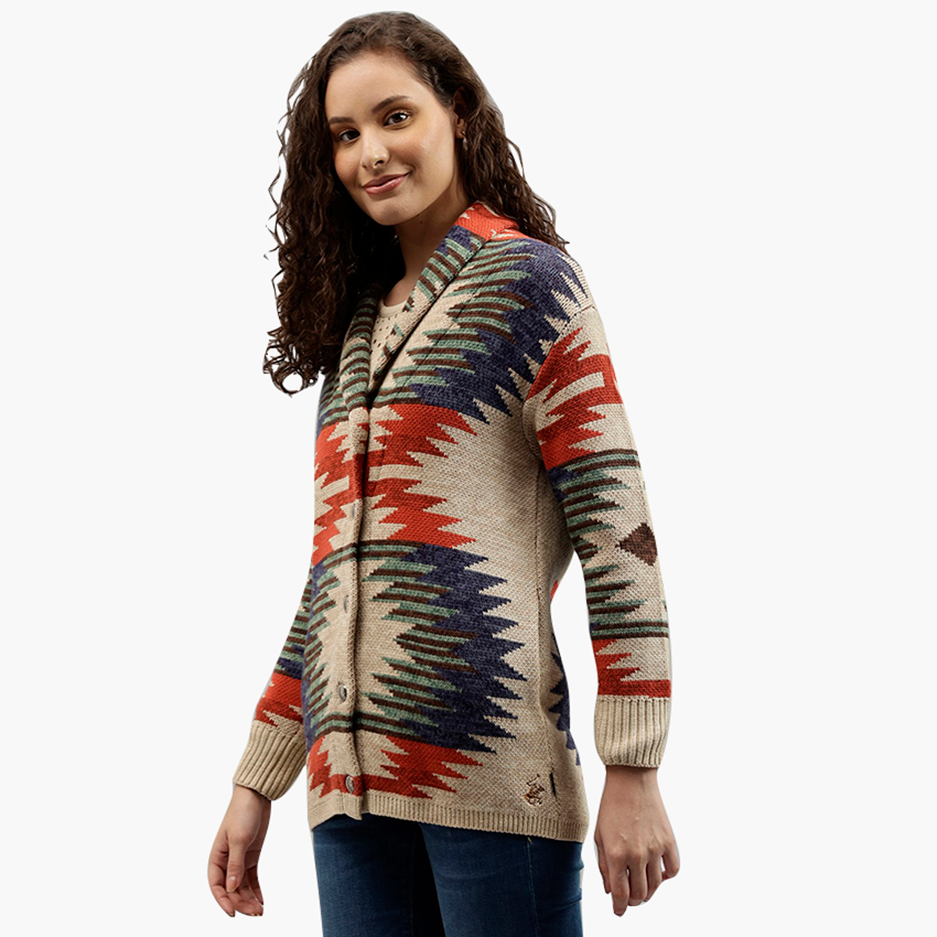 كارديجان نسائي بياقة V وأكمام طويلة بنقشات هندسية من بيفرلي هيلز بولو كلوب-women-winterwear-cardigansandjumpers-cardigans-image-3