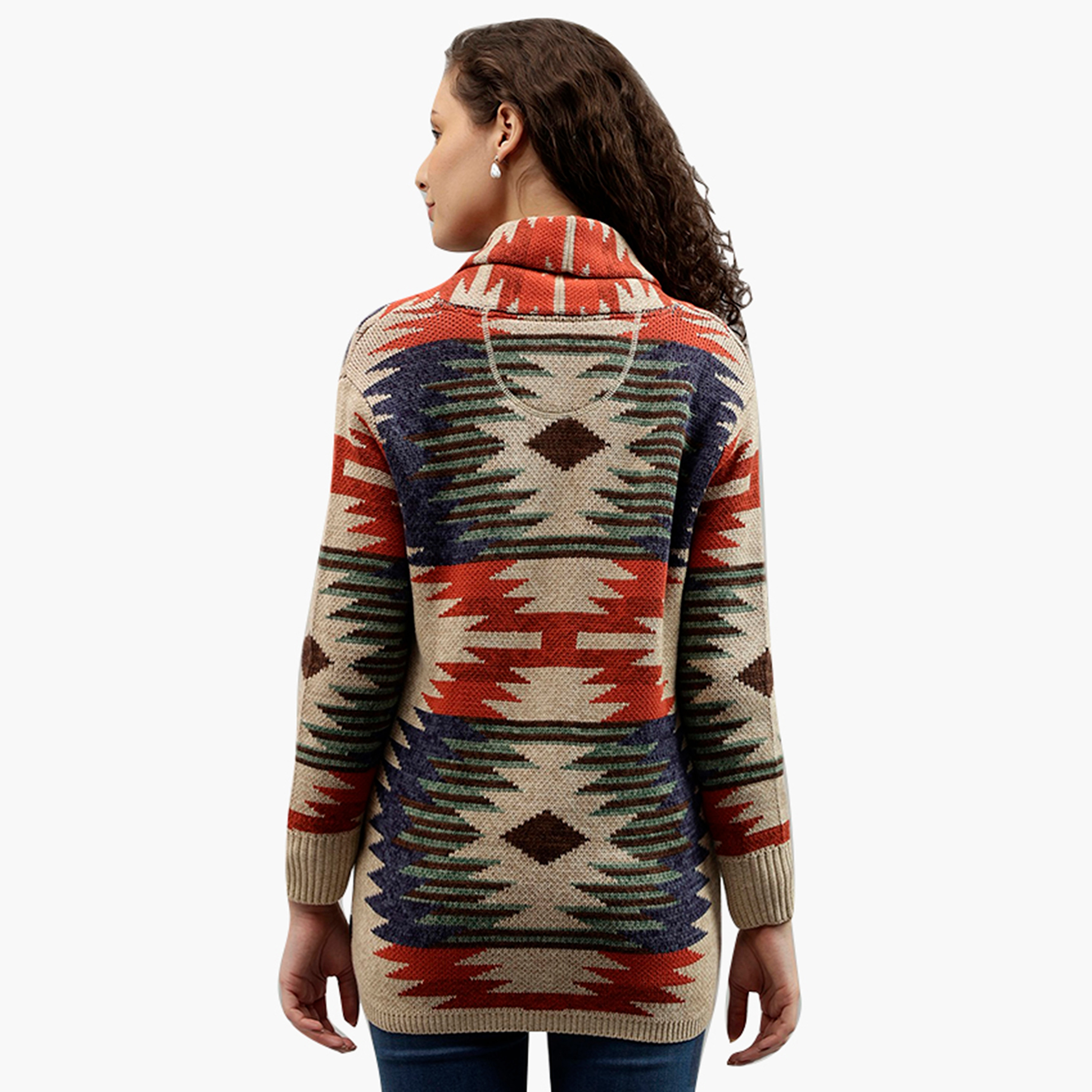Beverly Hills Polo Club Geometric Motifs Lapel collar Long Sleeves Women's Cardigan-women-winterwear-cardigansandjumpers-cardigans-image-4
