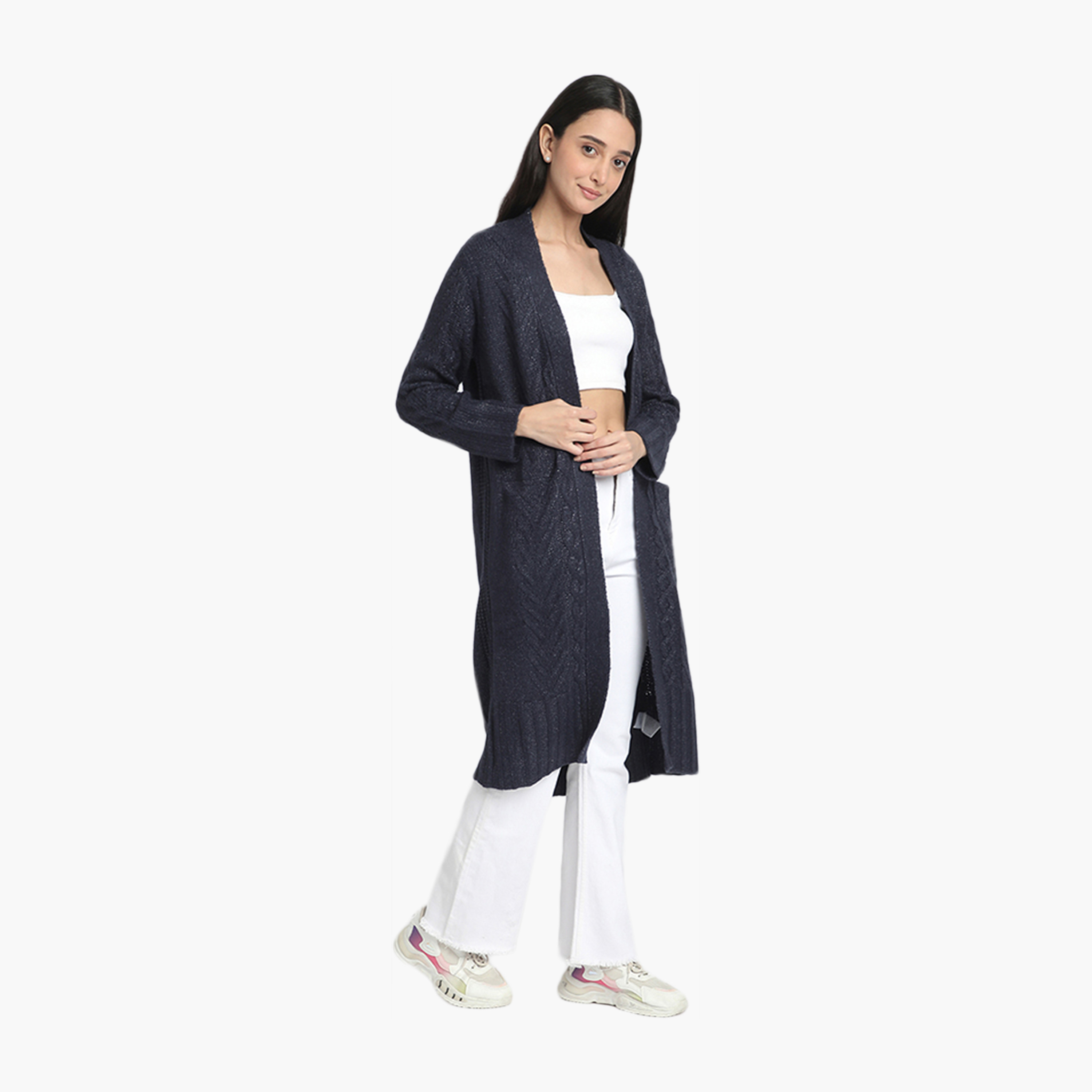 Beverly Hills Polo Club Cable Knit Open-Front Long Sleeves Women's Cardigan-women-winterwear-cardigansandjumpers-cardigans-image-3