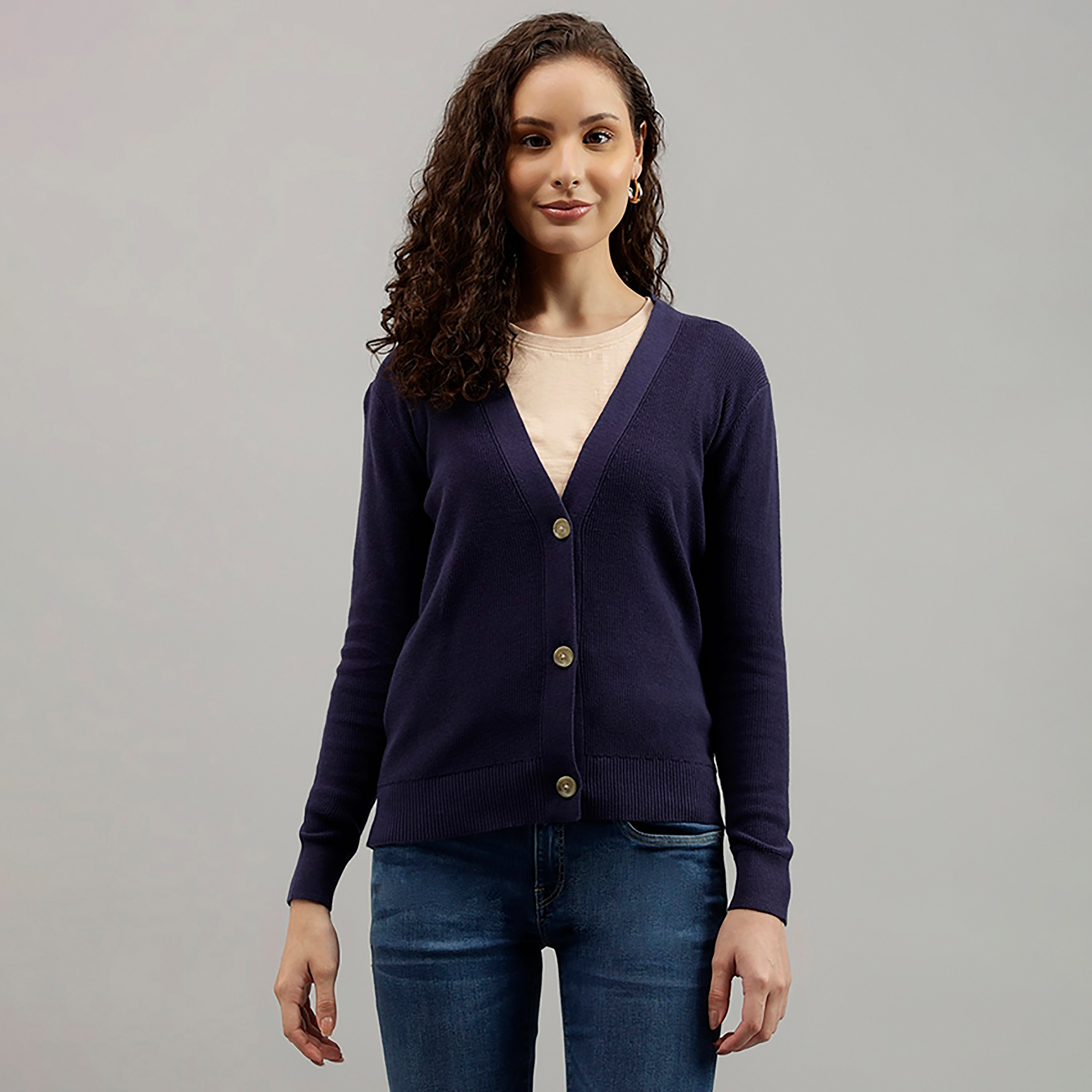 Beverly Hills Polo Club Plain V-Neck Long Sleeves Women's Cardigan-women-winterwear-cardigansandjumpers-cardigans-image-1