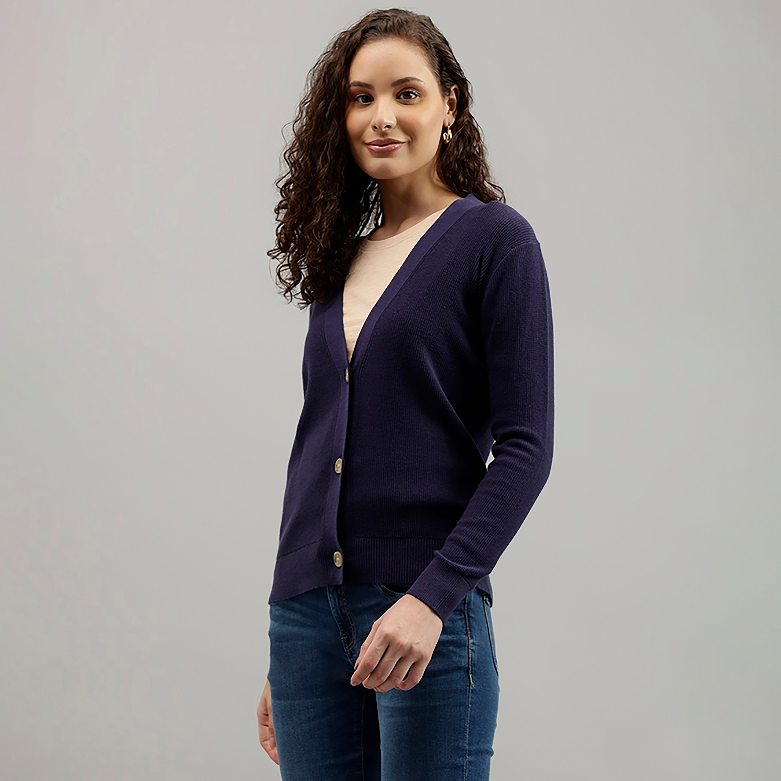 Beverly Hills Polo Club Plain V-Neck Long Sleeves Women's Cardigan-women-winterwear-cardigansandjumpers-cardigans-image-2