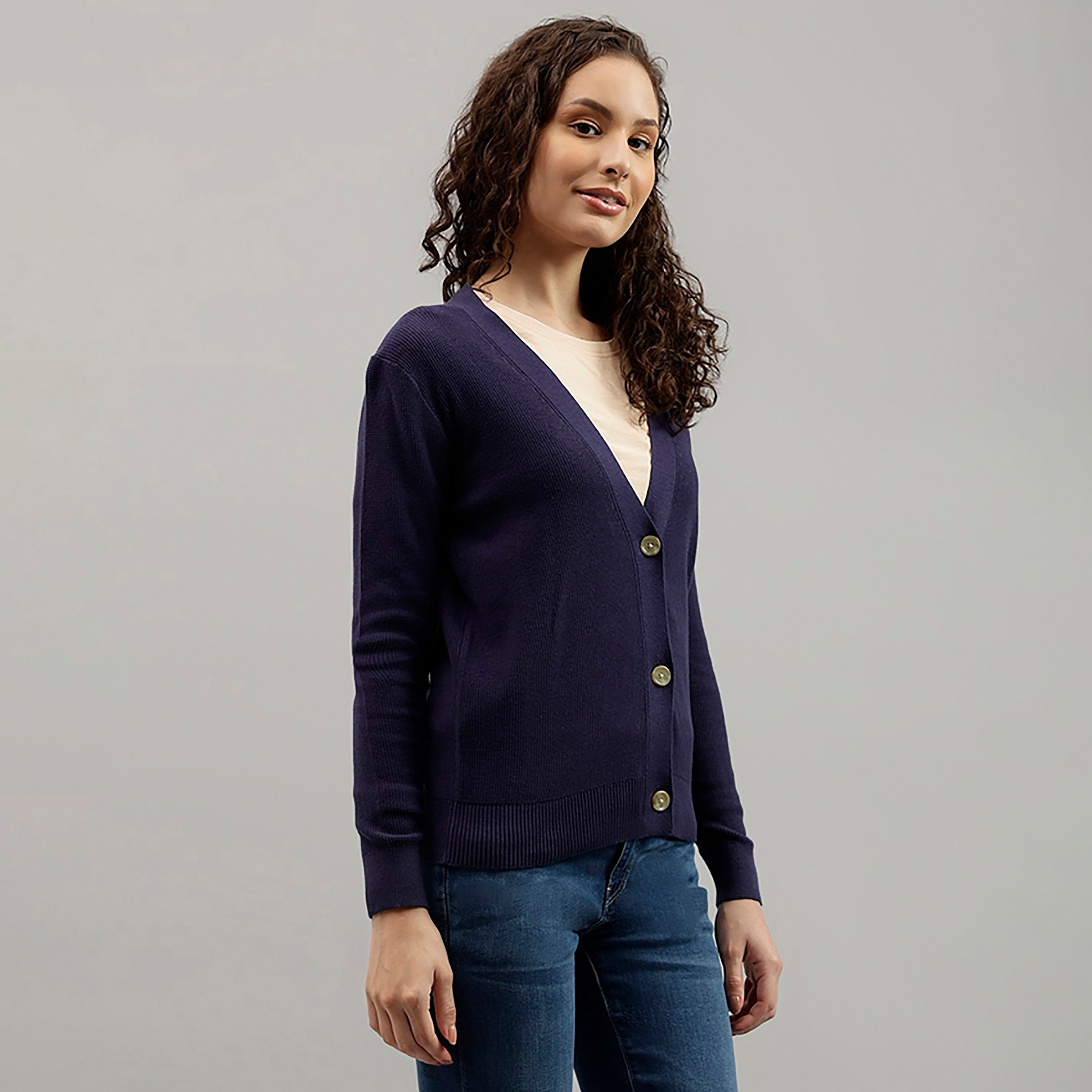 Beverly Hills Polo Club Plain V-Neck Long Sleeves Women's Cardigan-women-winterwear-cardigansandjumpers-cardigans-image-3