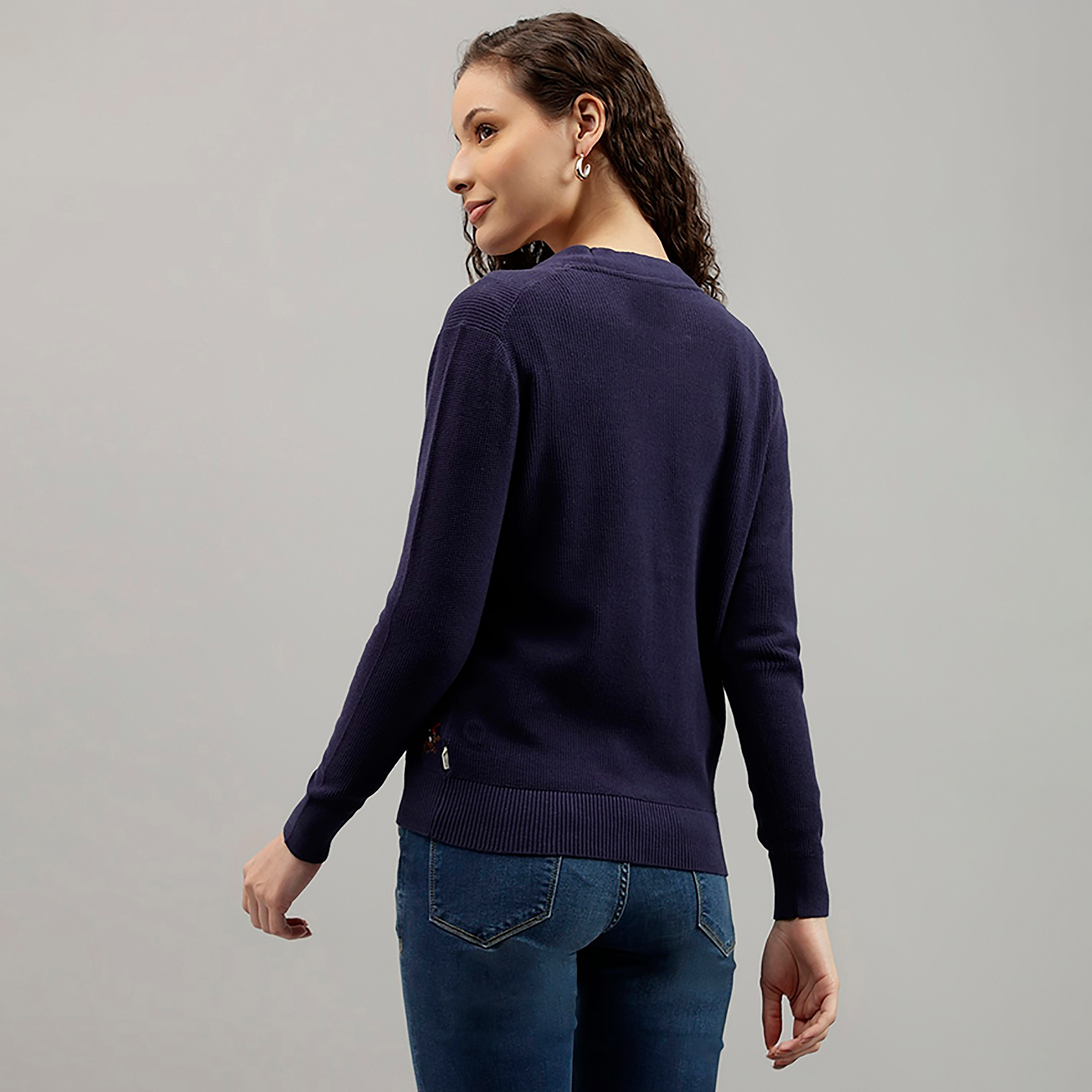 Beverly Hills Polo Club Plain V-Neck Long Sleeves Women's Cardigan-women-winterwear-cardigansandjumpers-cardigans-image-4