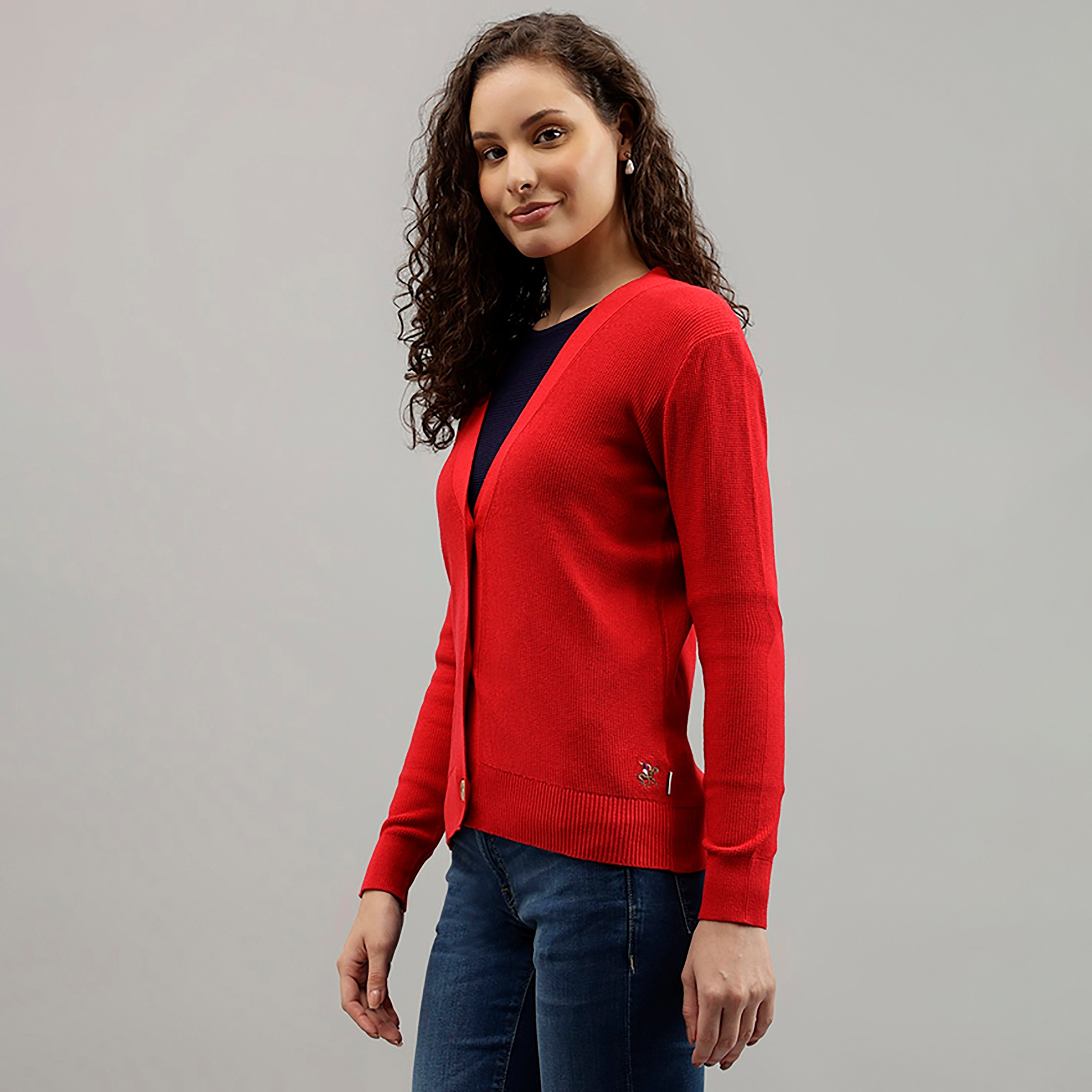 Beverly Hills Polo Club Plain V-Neck Long Sleeves Women's Cardigan-women-winterwear-cardigansandjumpers-cardigans-image-2