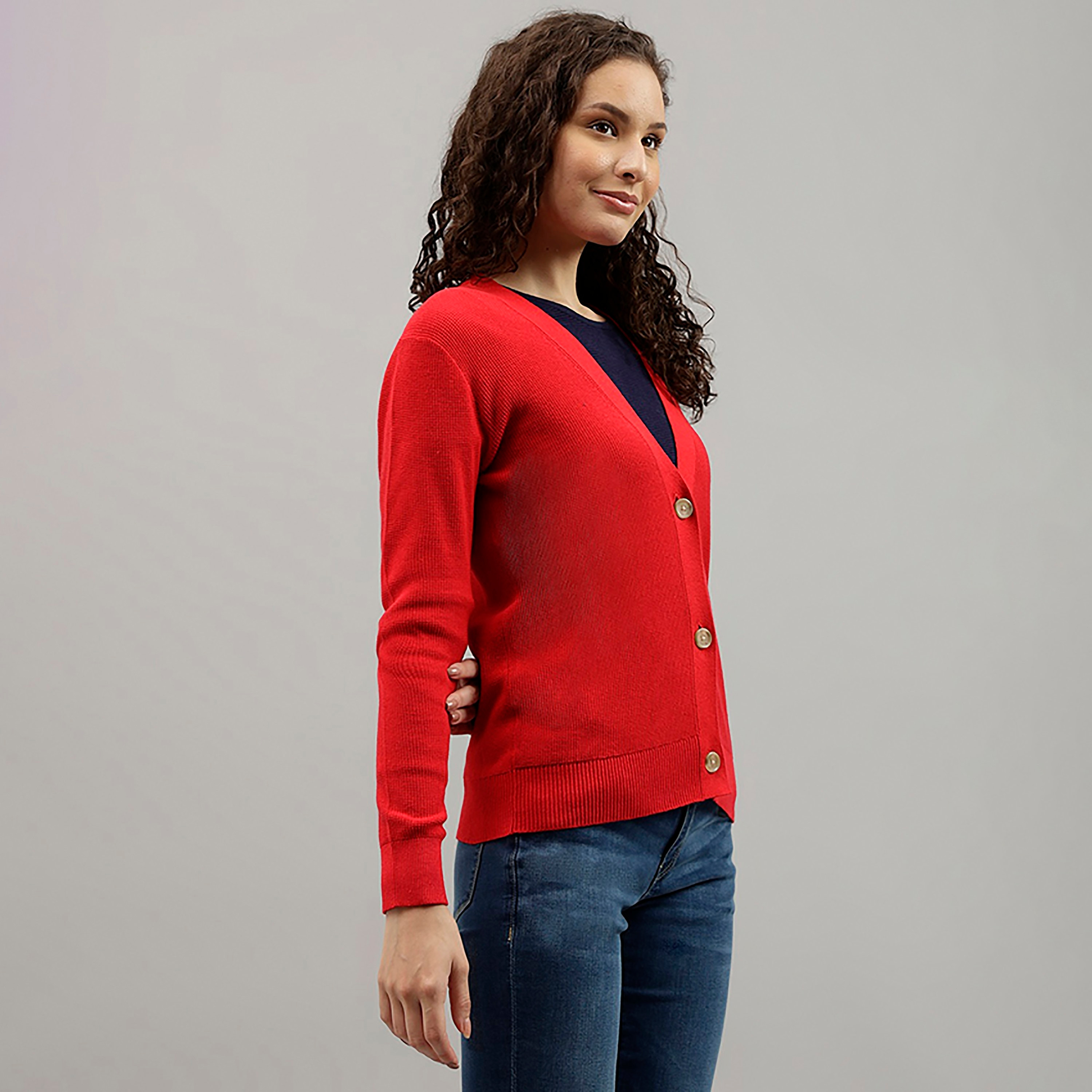 Beverly Hills Polo Club Plain V-Neck Long Sleeves Women's Cardigan-women-winterwear-cardigansandjumpers-cardigans-image-3