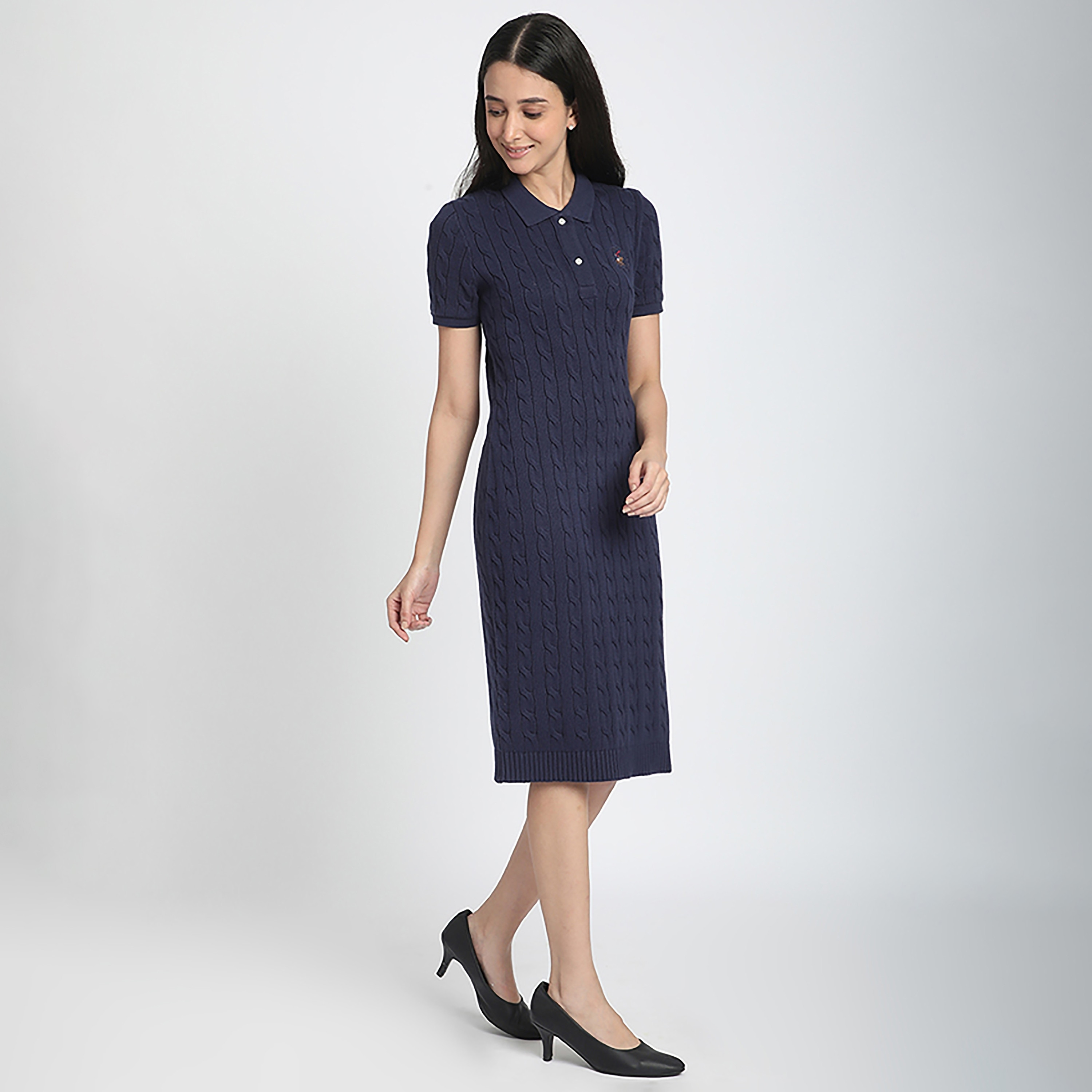 فستان نسائي متوسط الطول محبوك باللون الأزرق الداكن من بيفرلي هيلز بولو كلوب-women-clothing-dresses-image-3