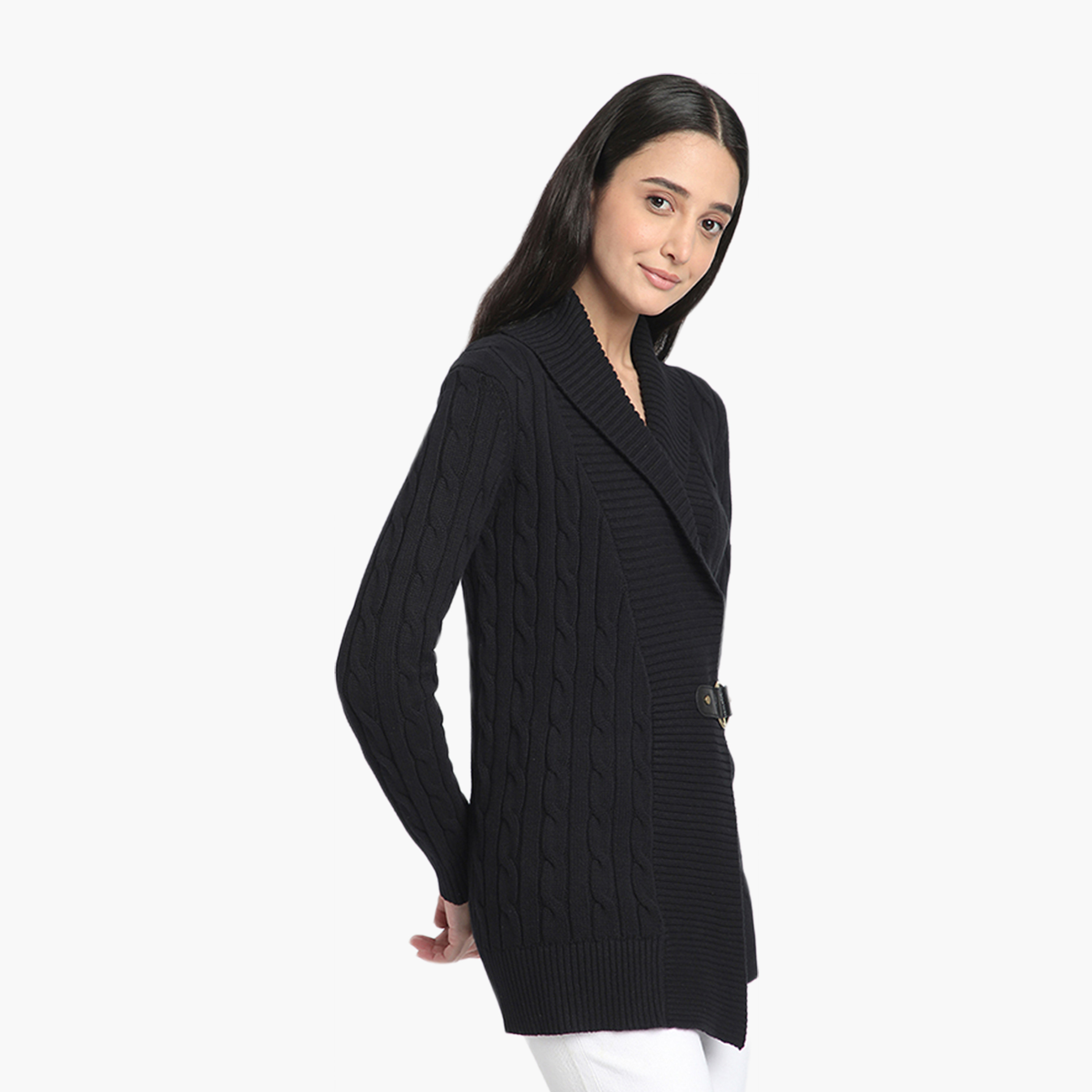 كارديجان نسائي بياقة مطوية محبوك كابل وأكمام طويلة بيفرلي هيلز بولو كلوب-women-winterwear-cardigansandjumpers-cardigans-image-3
