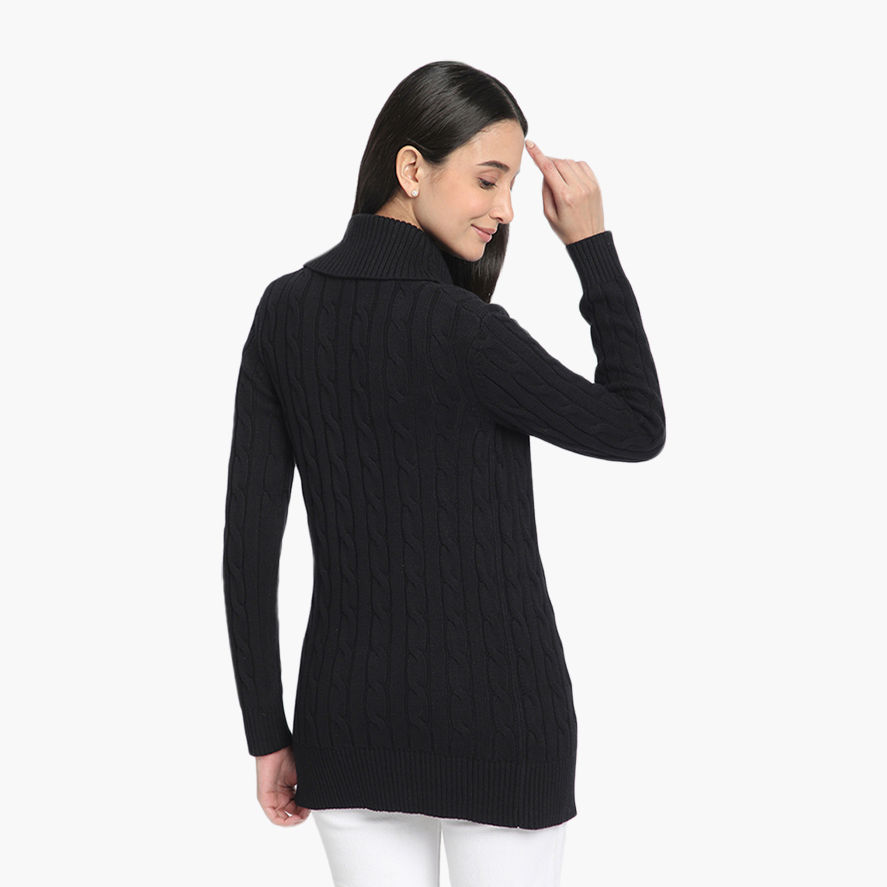 Beverly Hills Polo Club Cable Knit Lapel collar Long Sleeves Women's Cardigan-women-winterwear-cardigansandjumpers-cardigans-image-4