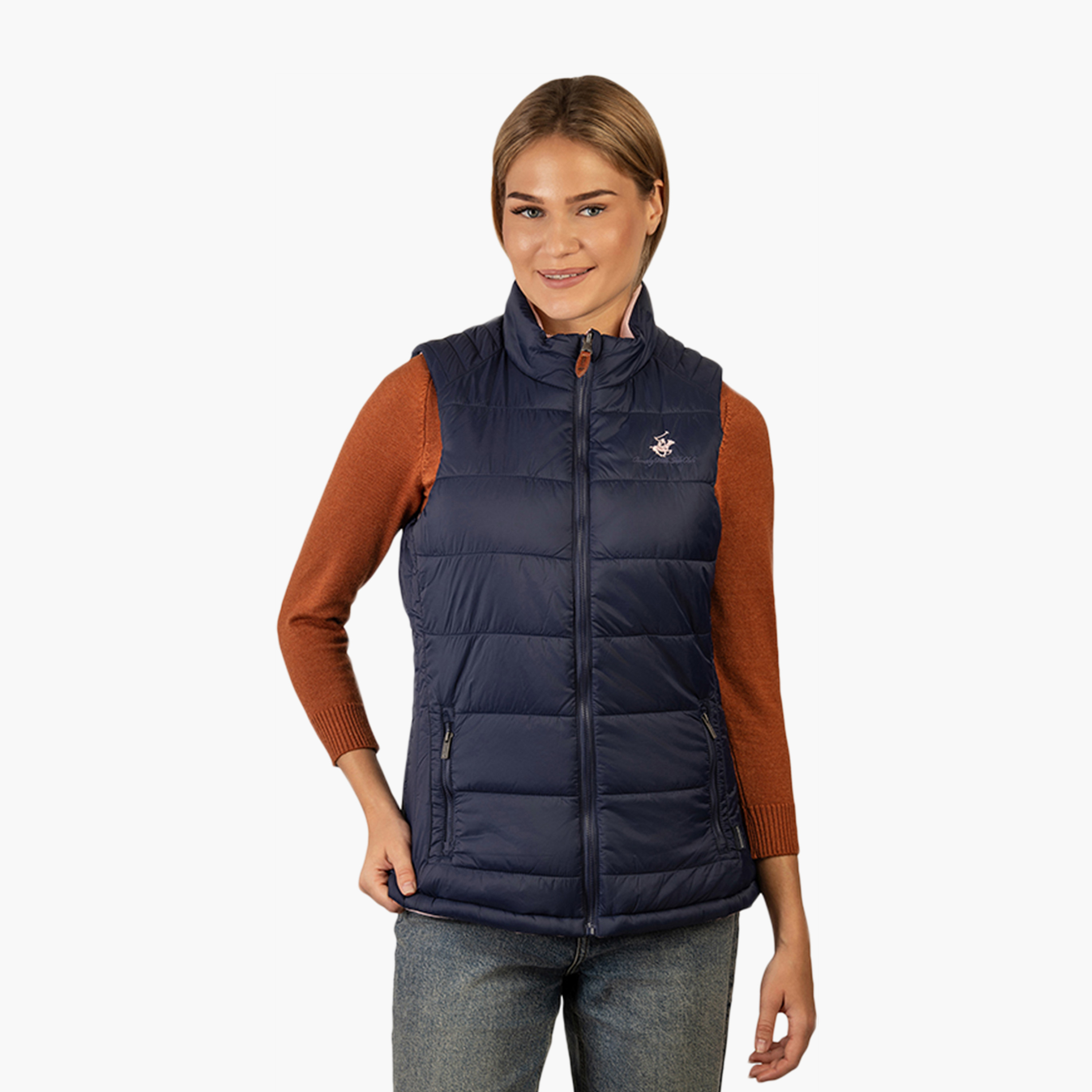 Beverly Hills Polo Club Plain High Neck Sleeveless Women's Gilet Jacket-women-winterwear-coatsandjackets-jackets-image-1