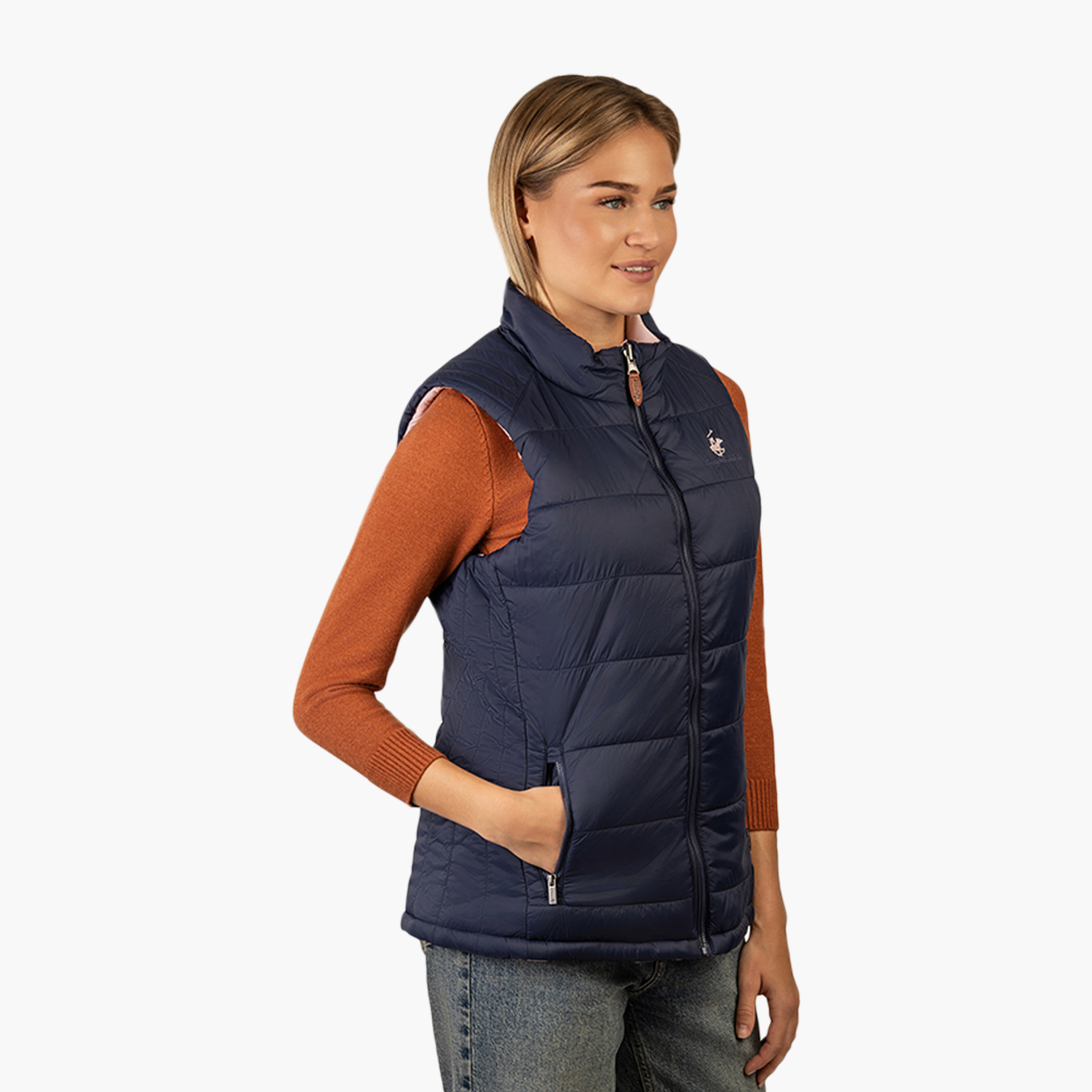 Beverly Hills Polo Club Plain High Neck Sleeveless Women's Gilet Jacket-women-winterwear-coatsandjackets-jackets-image-3