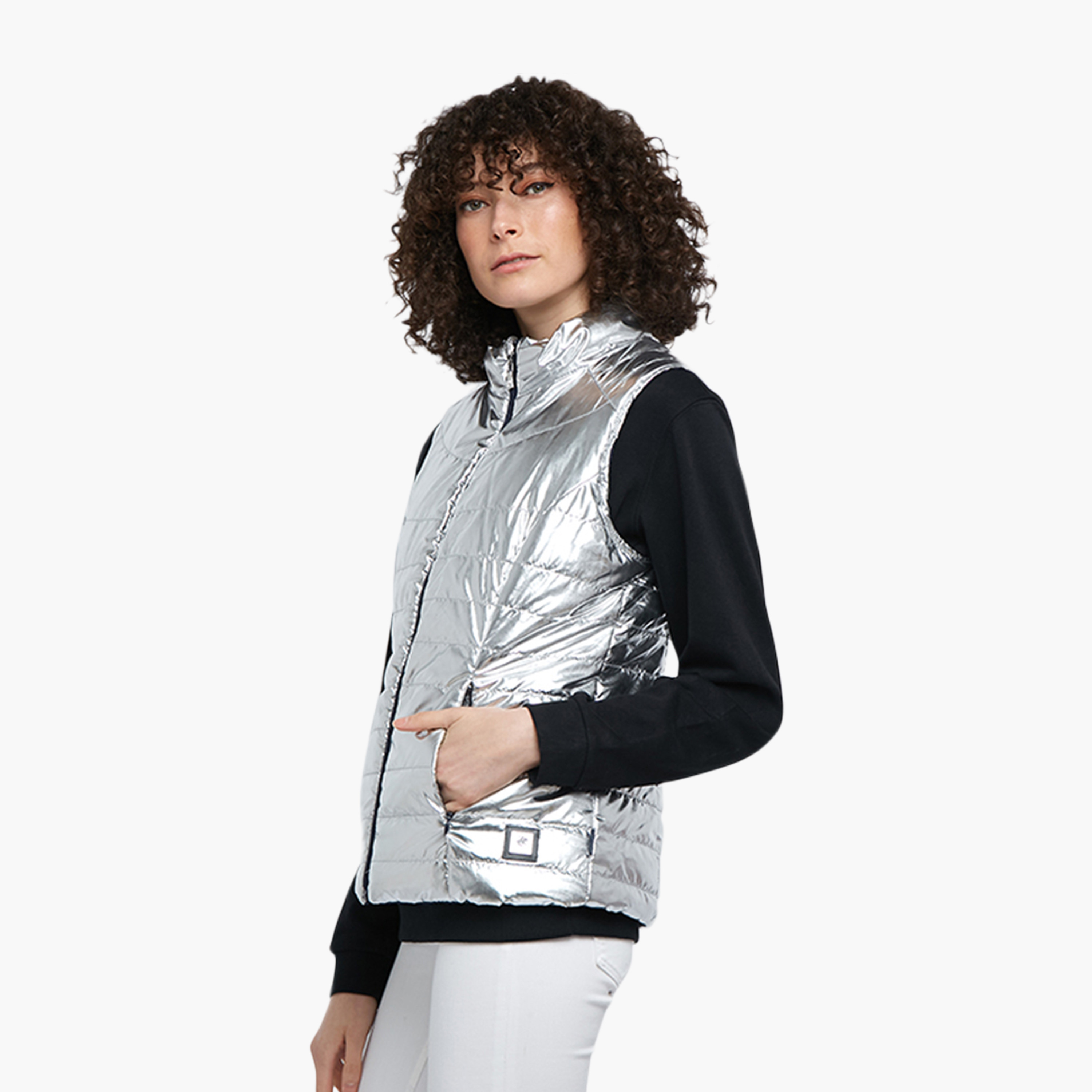 Beverly Hills Polo Club Plain High Neck Sleeveless Women's Gilet Jacket-women-winterwear-coatsandjackets-jackets-image-2