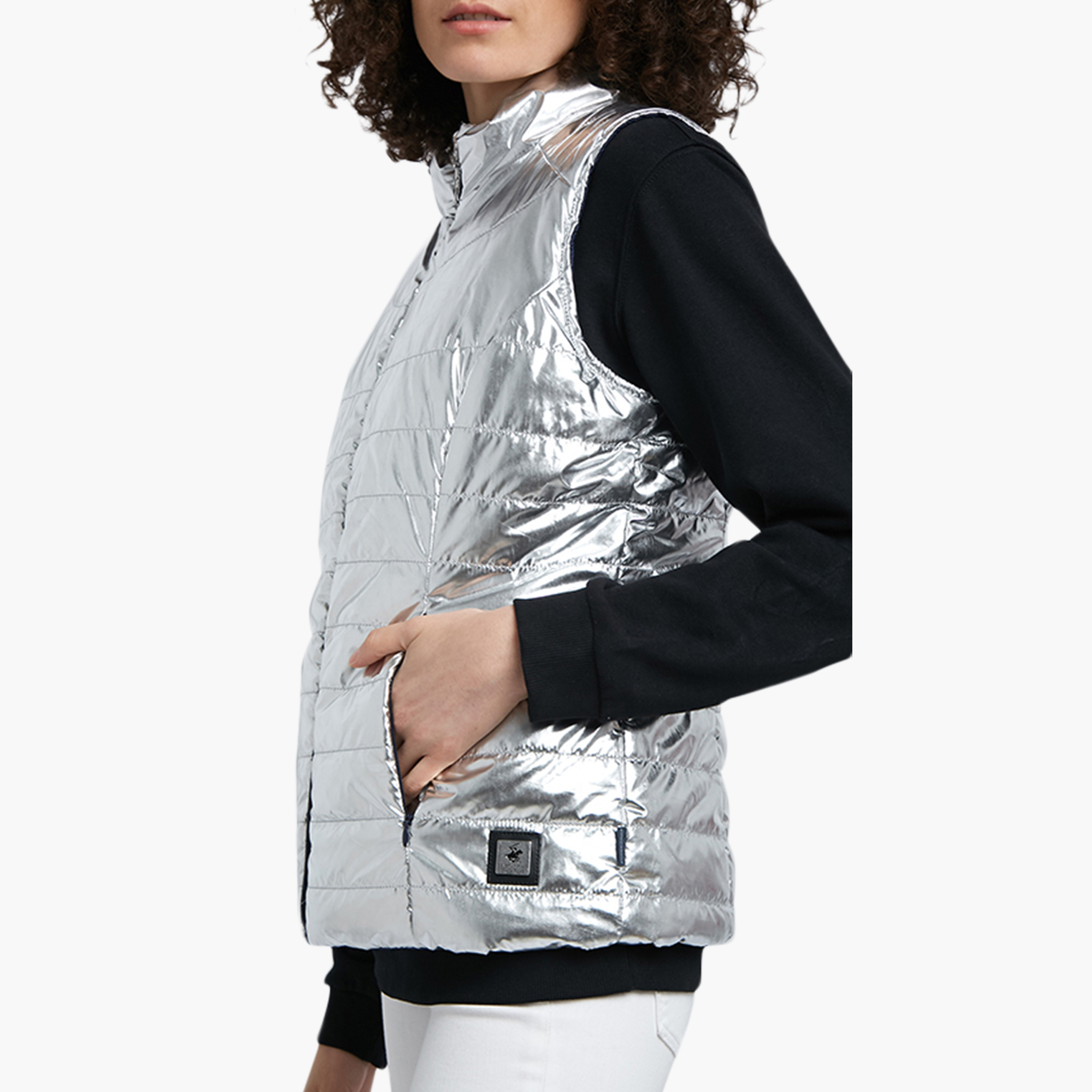 Beverly Hills Polo Club Plain High Neck Sleeveless Women's Gilet Jacket-women-winterwear-coatsandjackets-jackets-image-3