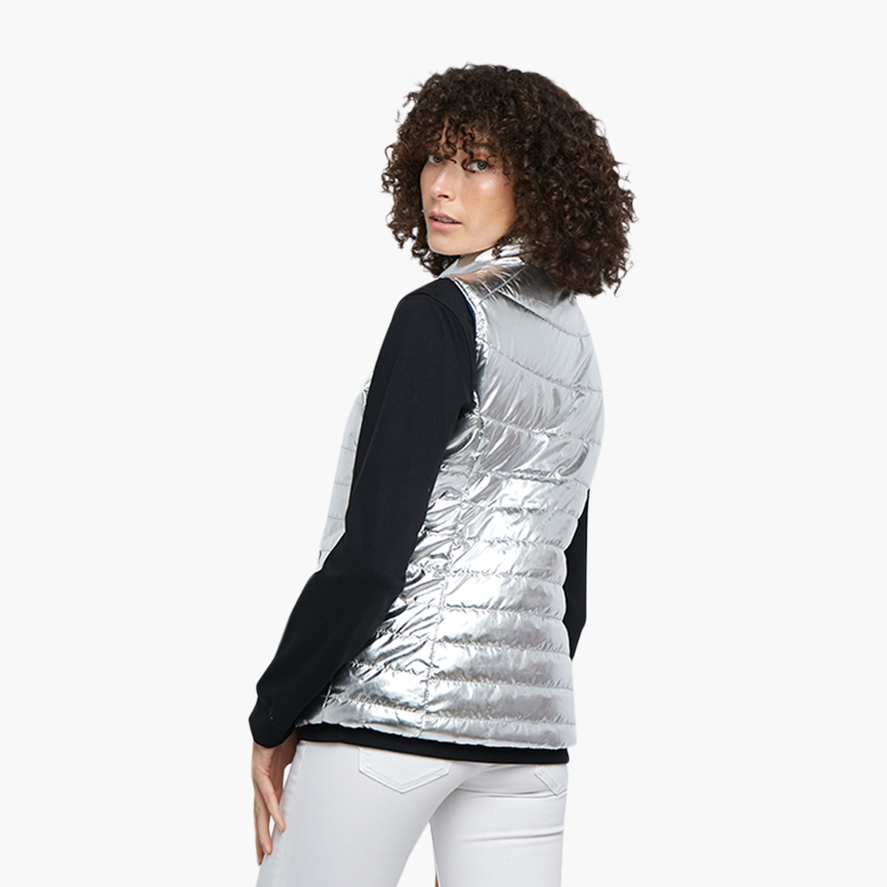 Beverly Hills Polo Club Plain High Neck Sleeveless Women's Gilet Jacket-women-winterwear-coatsandjackets-jackets-image-4