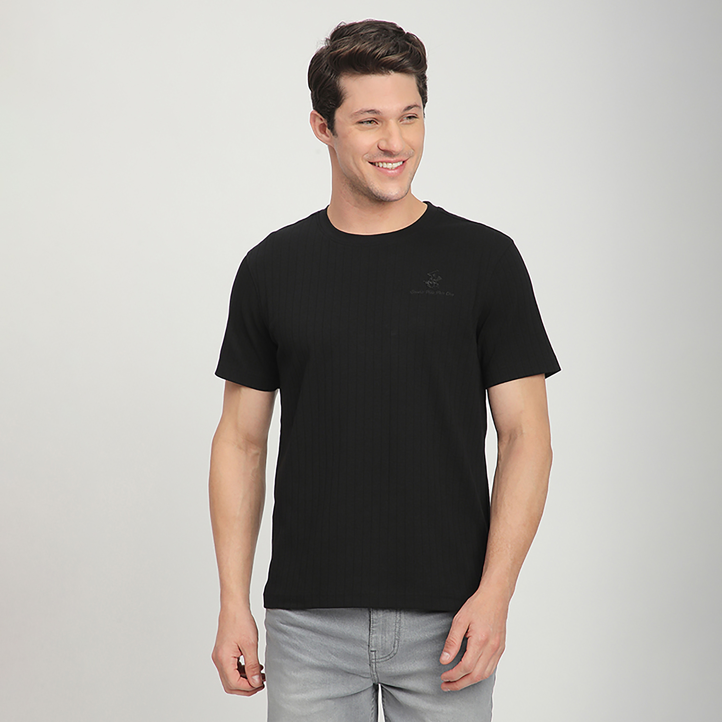 تي شيرت رجالي مضلع بأكمام قصيرة ورقبة دائرية من بيفرلي هيلز بولو كلوب-men-clothing-tshirtsandpolos-tshirts-image-1