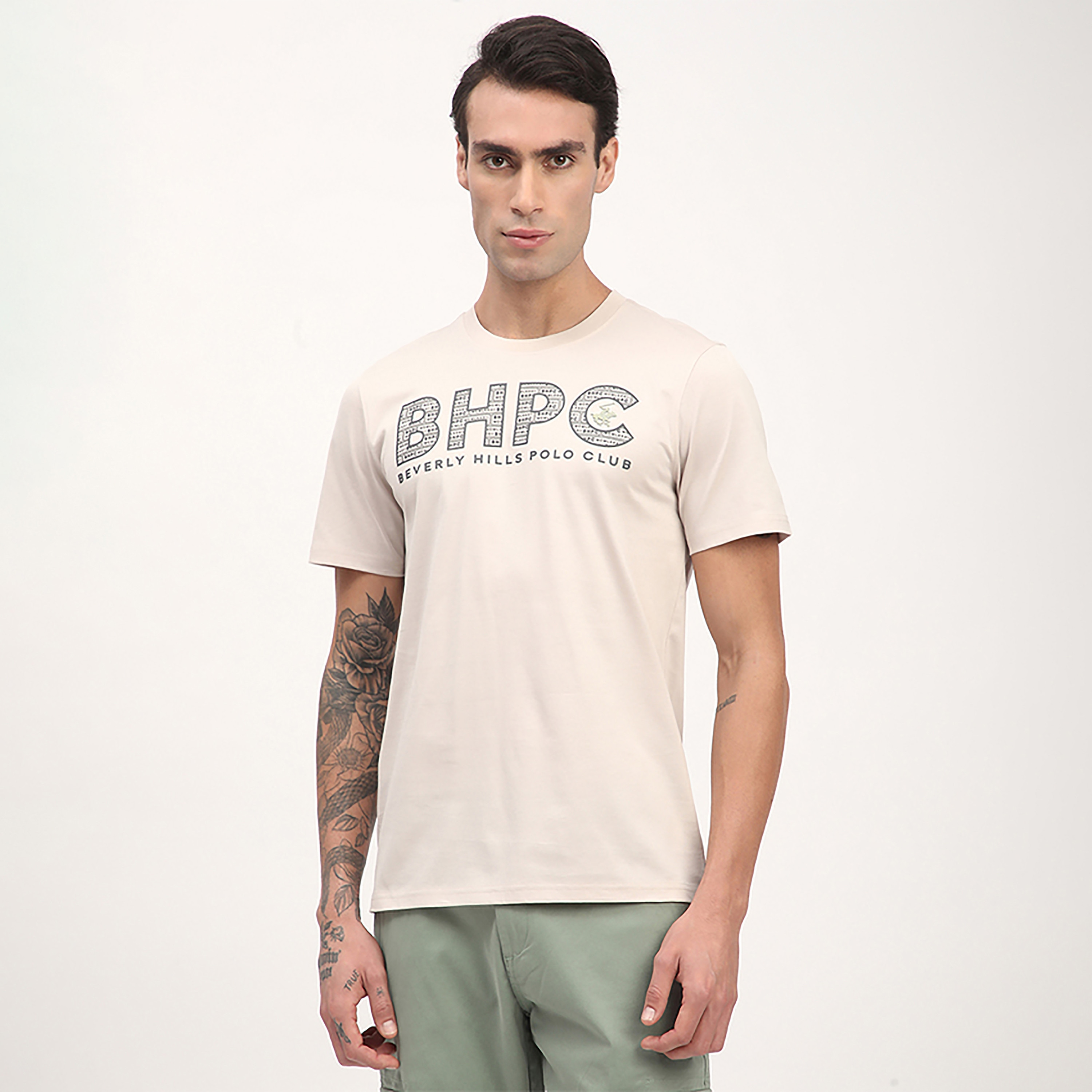تي شيرت بأكمام قصيرة وياقة دائرية وشعار من بيفرلي هيلز بولو كلوب-men-clothing-tshirtsandpolos-tshirts-image-1