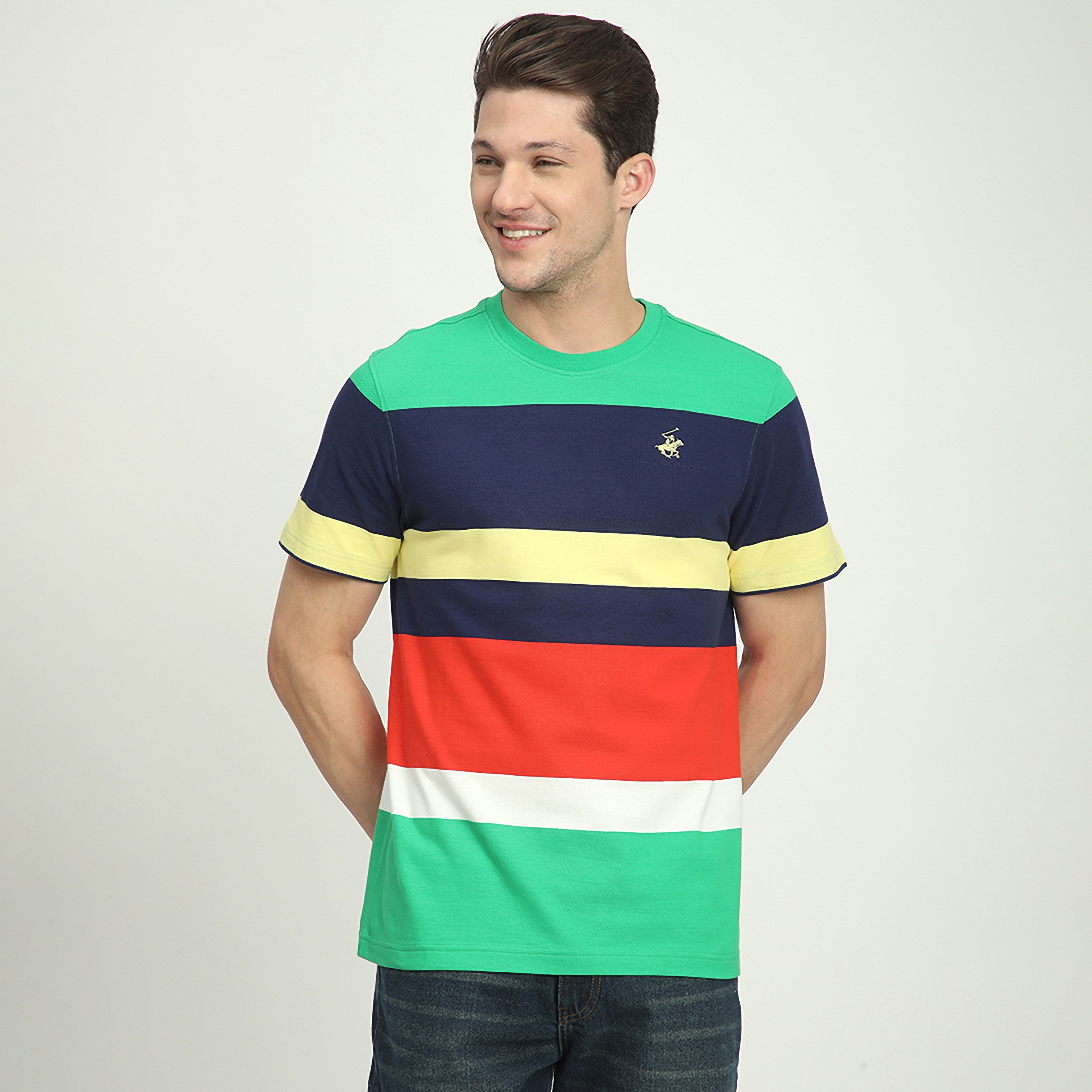تي شيرت رجالي مخطط بأكمام قصيرة وياقة دائرية من بيفرلي هيلز بولو كلوب-men-clothing-tshirtsandpolos-tshirts-image-1