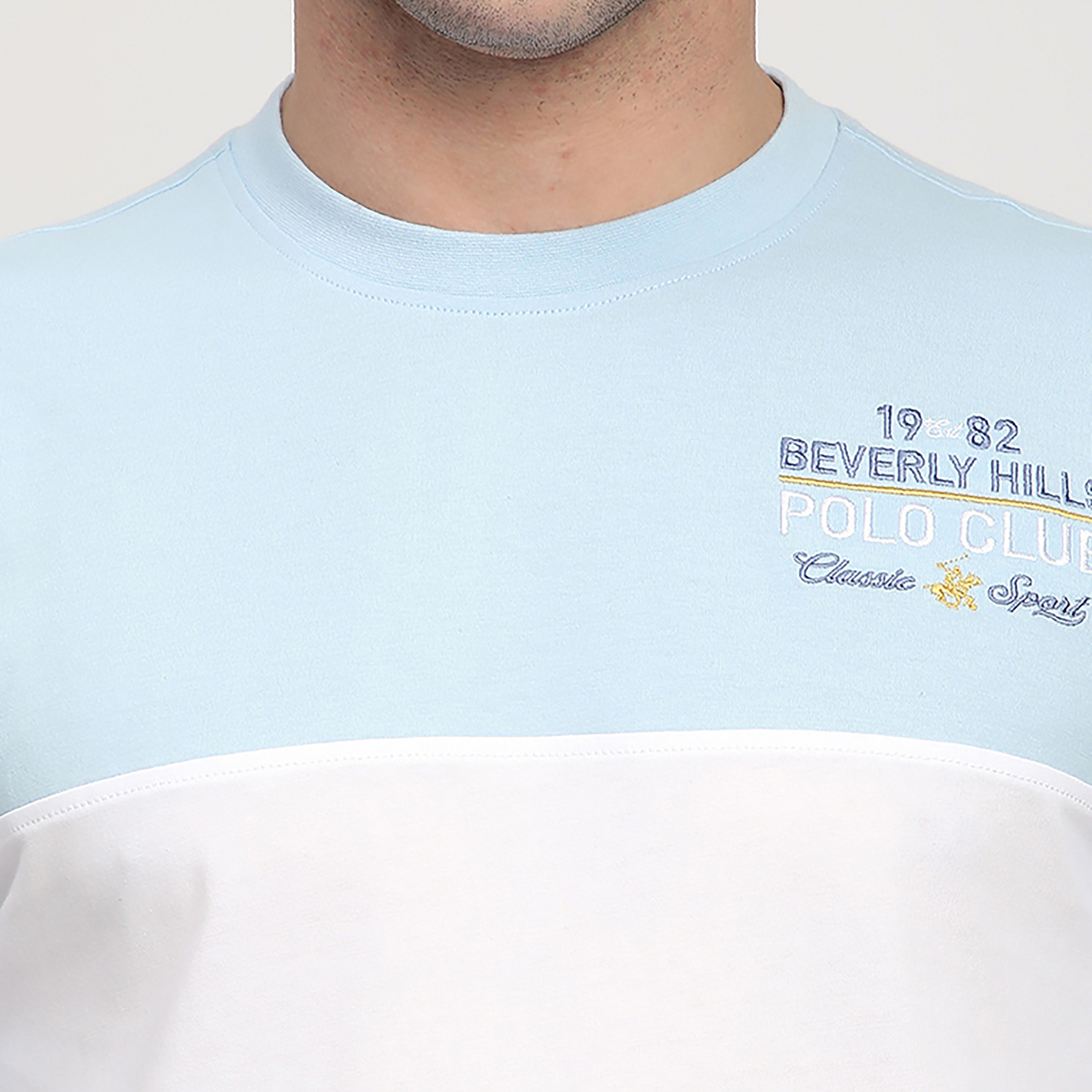 تي شيرت بأكمام قصيرة ورقبة دائرية بتصميم كتل الألوان للرجال من بيفرلي هيلز بولو كلوب-men-clothing-tshirtsandpolos-tshirts-image-2