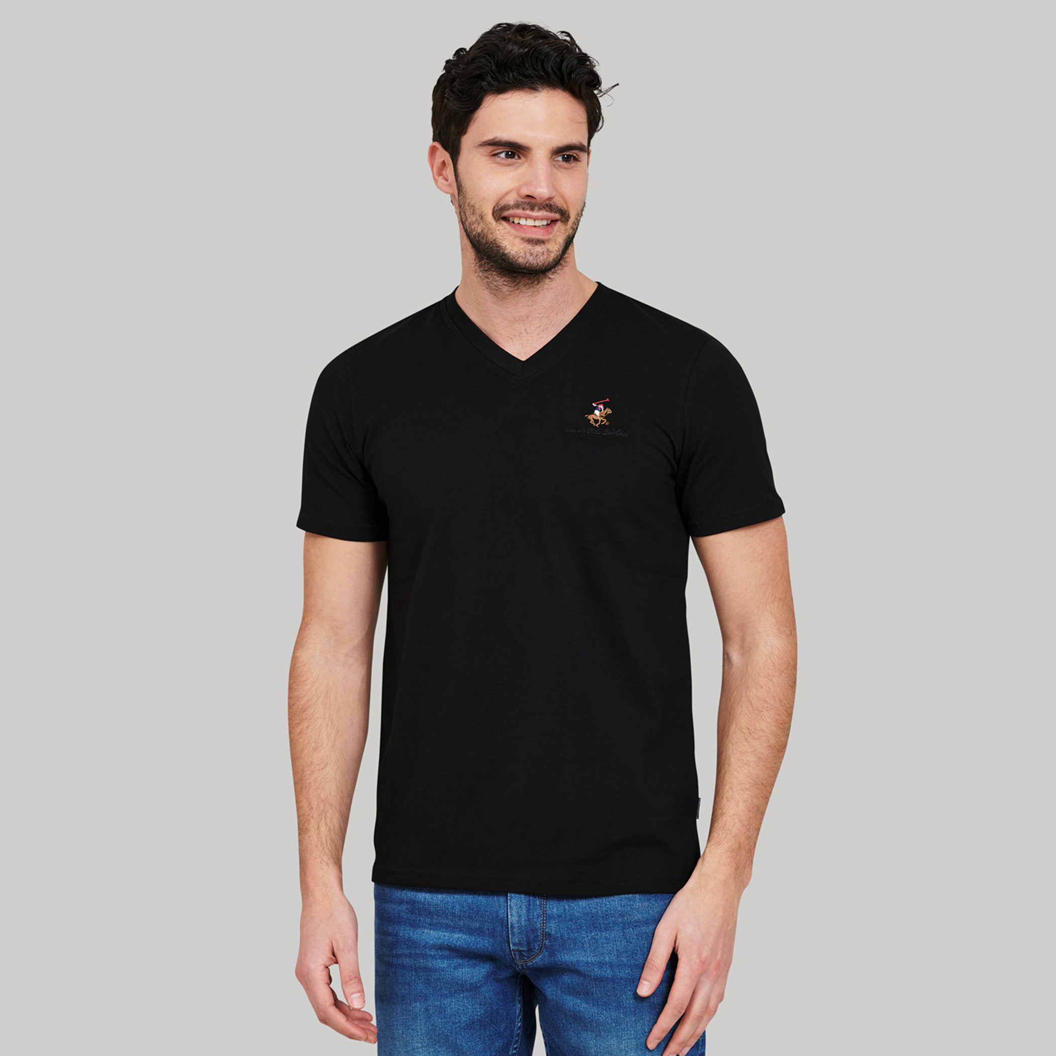 بيفرلي هيلز بولو كلوب-  تي شيرت رجالي سادة بياقة على شكل حرف V وأكمام قصيرة-men-clothing-tshirtsandpolos-tshirts-image-1