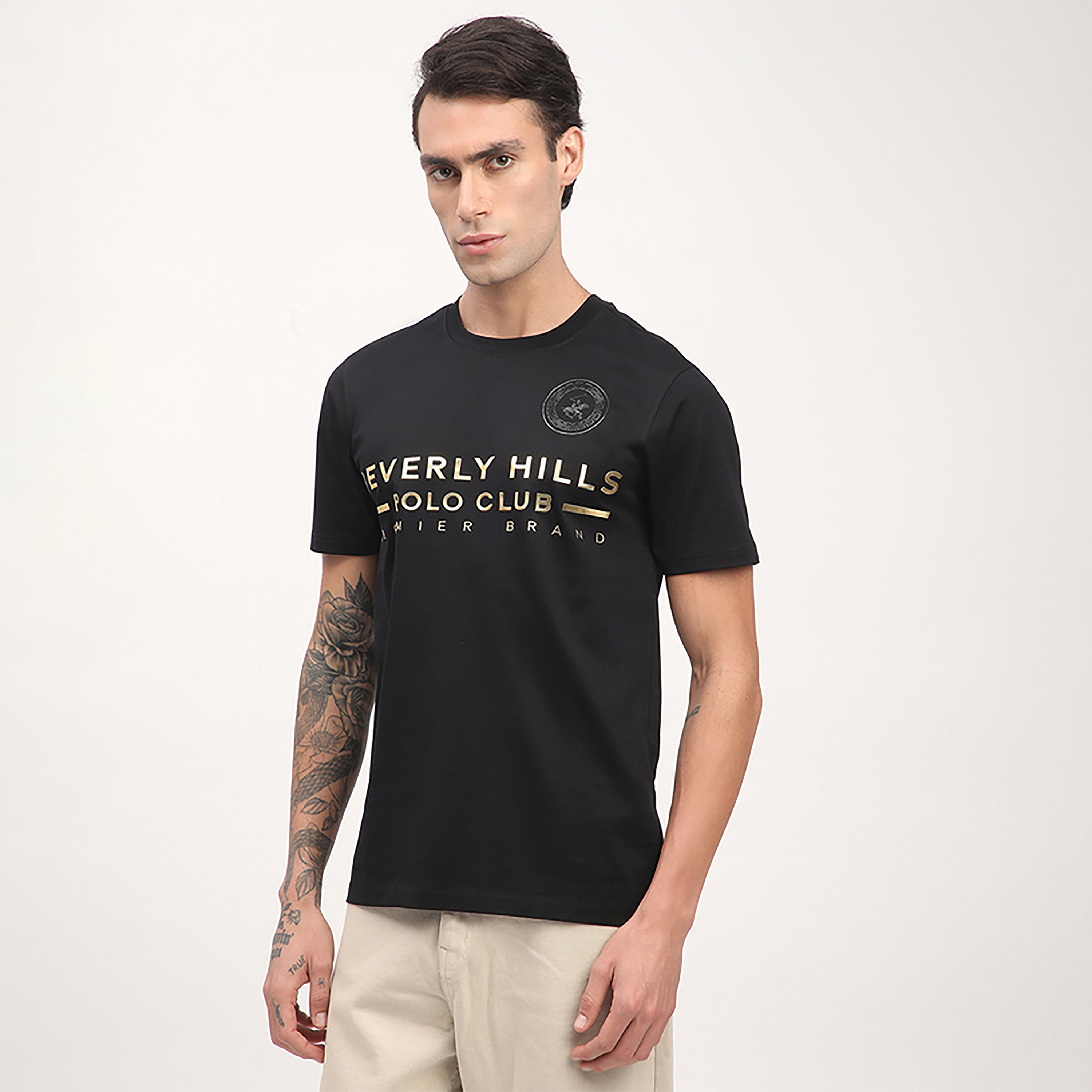 تي شيرت بأكمام قصيرة وياقة دائرية وشعار من بيفرلي هيلز بولو كلوب-men-clothing-tshirtsandpolos-tshirts-image-3