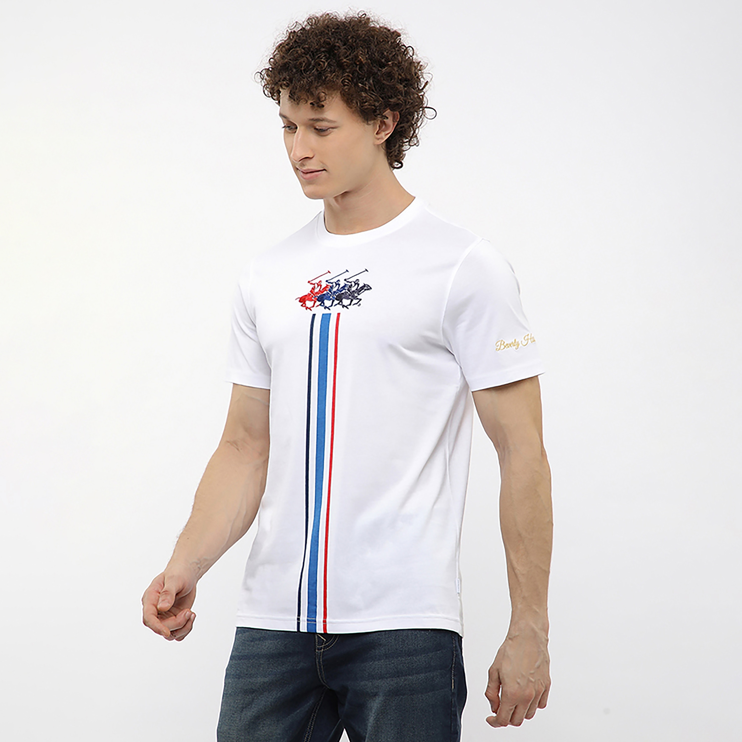تيشيرت رجالي مخطط ومطرز بشعار بياقة مستديرة وأكمام قصيرة من بيفرلي هيلز بولو كلوب-men-clothing-tshirtsandpolos-tshirts-image-2