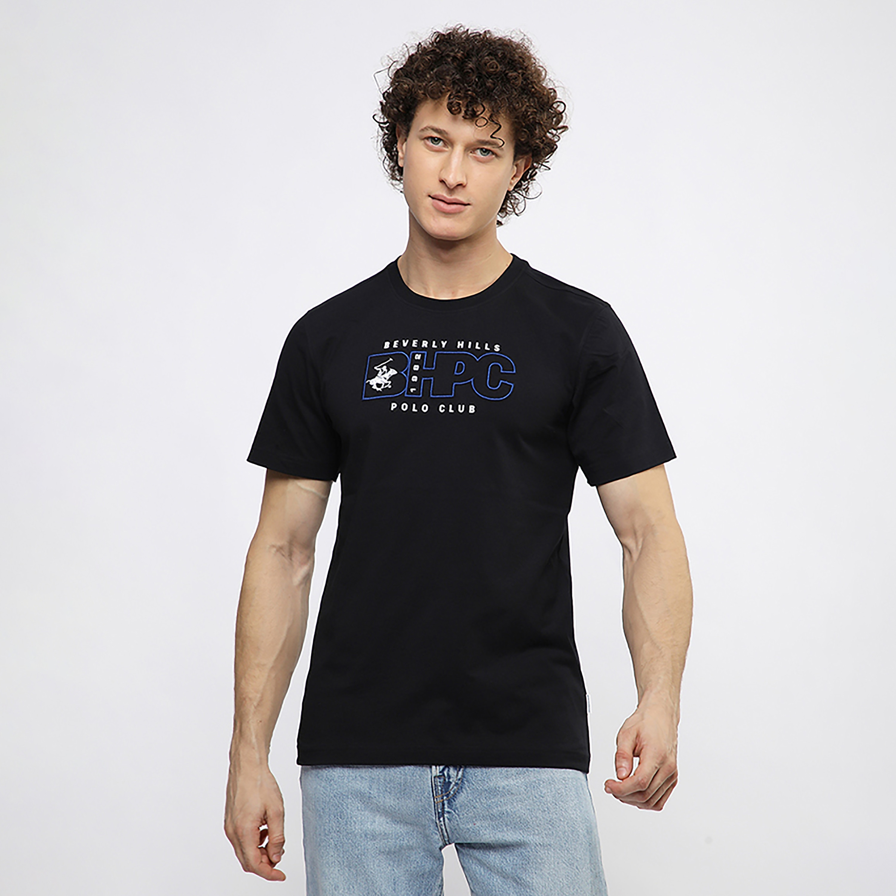 تي شيرت رجالي بياقة دائرية وأكمام قصيرة وشعار مطرز من بيفرلي هيلز بولو كلوب-men-clothing-tshirtsandpolos-tshirts-image-1