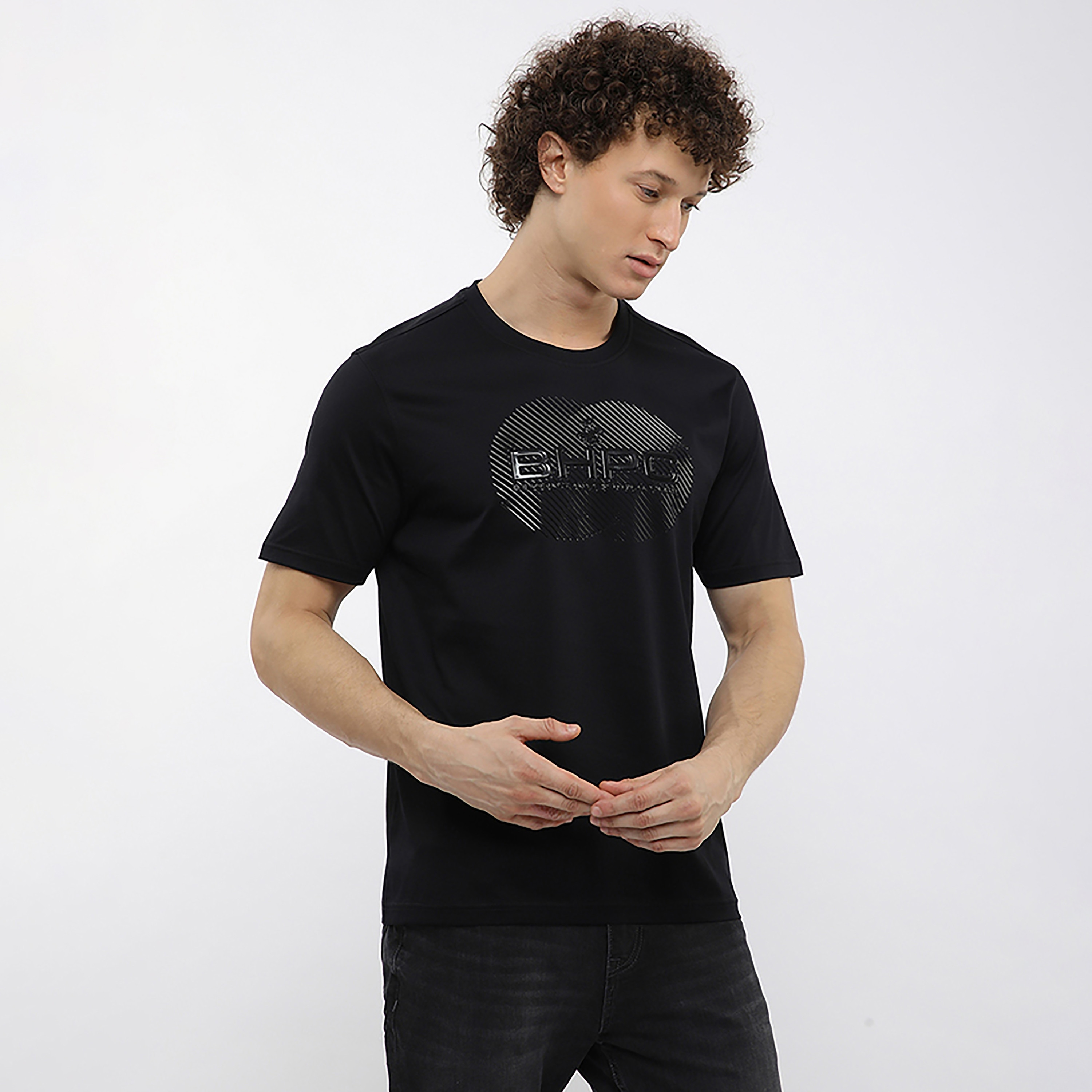 تيشيرت رجالي مطبوع بالشعار بياقة مستديرة وأكمام قصيرة من بيفرلي هيلز بولو كلوب-men-clothing-tshirtsandpolos-tshirts-image-8