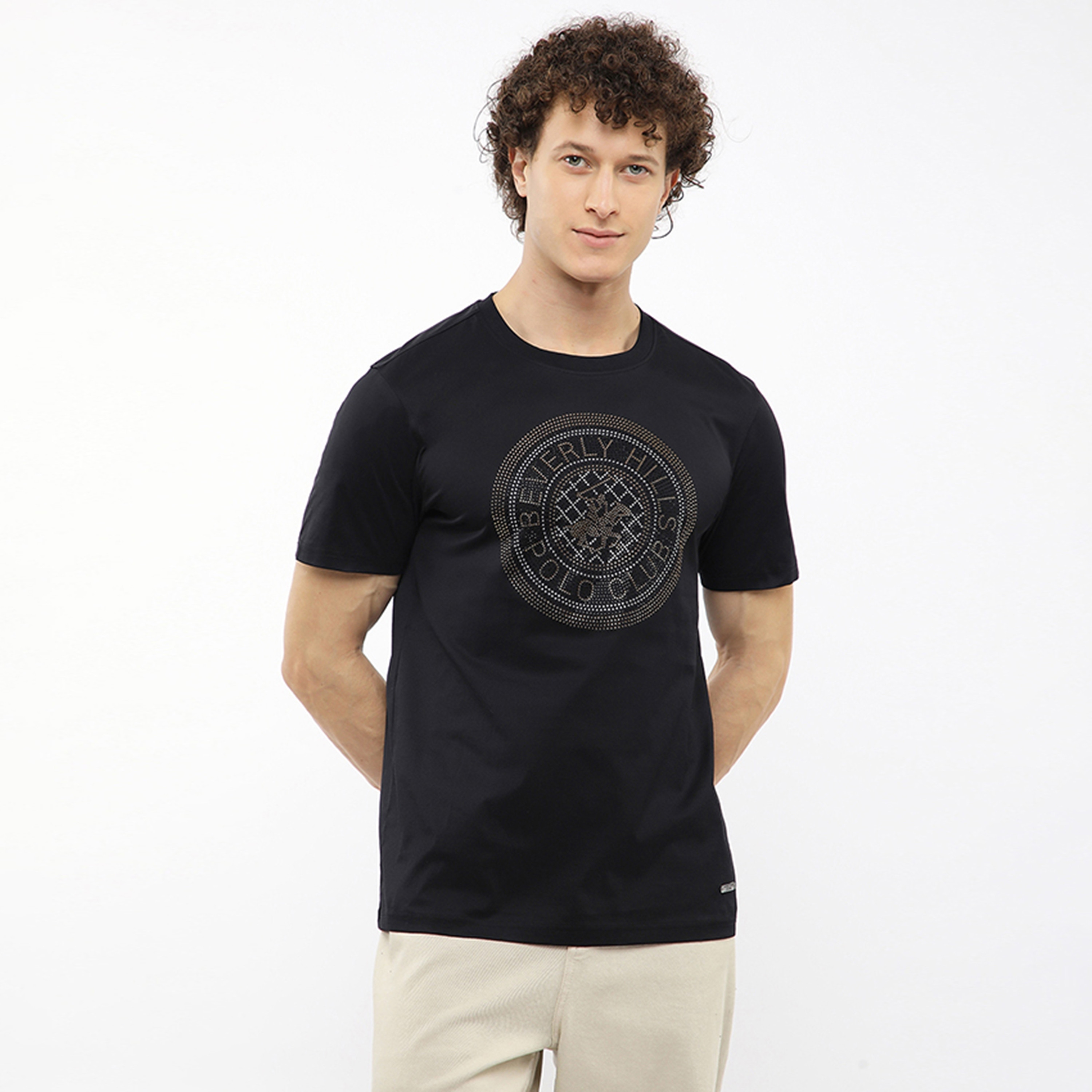 تيشيرت رجالي بشعار مُزيّن بياقة مستديرة وأكمام قصيرة من بيفرلي هيلز بولو كلوب-men-clothing-tshirtsandpolos-tshirts-image-1