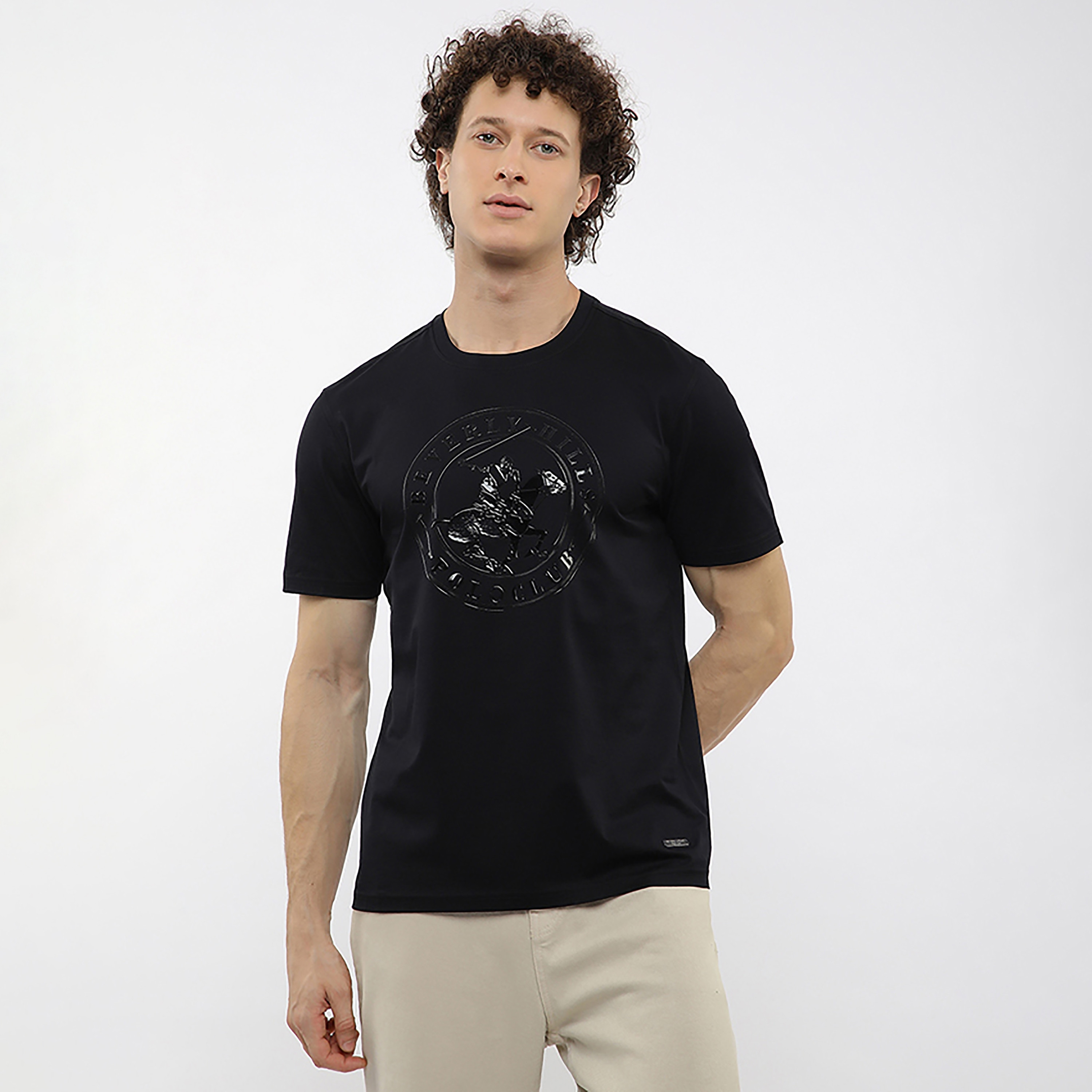 تيشيرت رجالي بشعار بارز بياقة مستديرة وأكمام قصيرة من بيفرلي هيلز بولو كلوب-men-clothing-tshirtsandpolos-tshirts-image-1