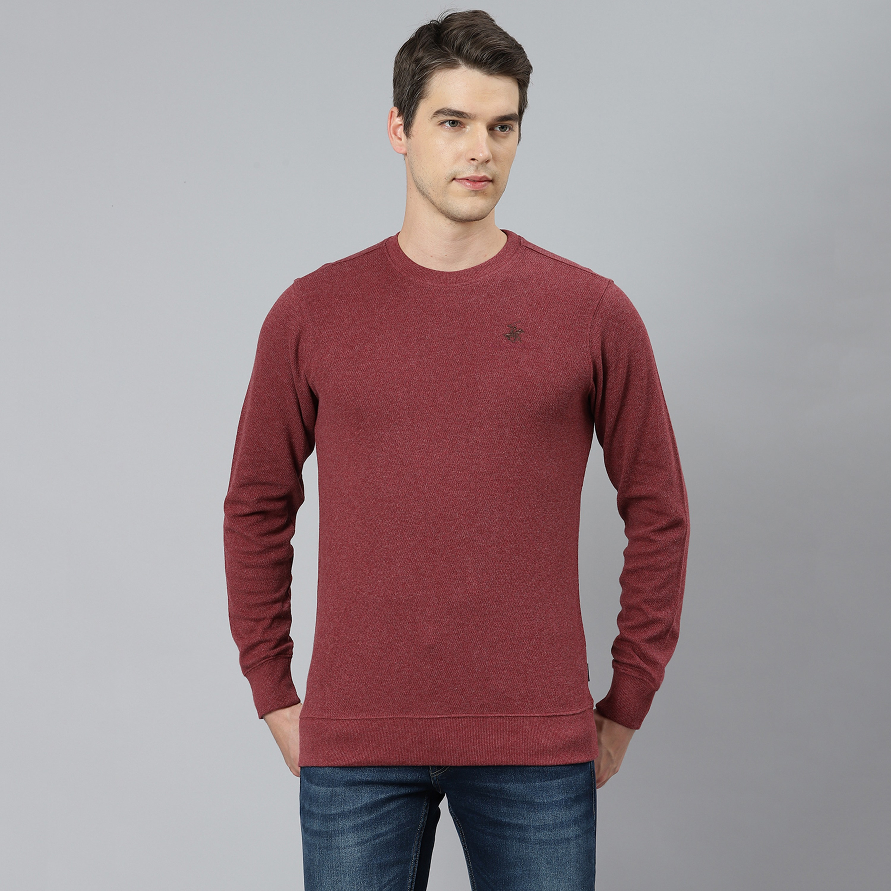 Beverly Hills Polo Club Men Burgundy Textured Crew Neck Sweatshirt-men-winterwear-hoodiesandsweatshirts-image-1