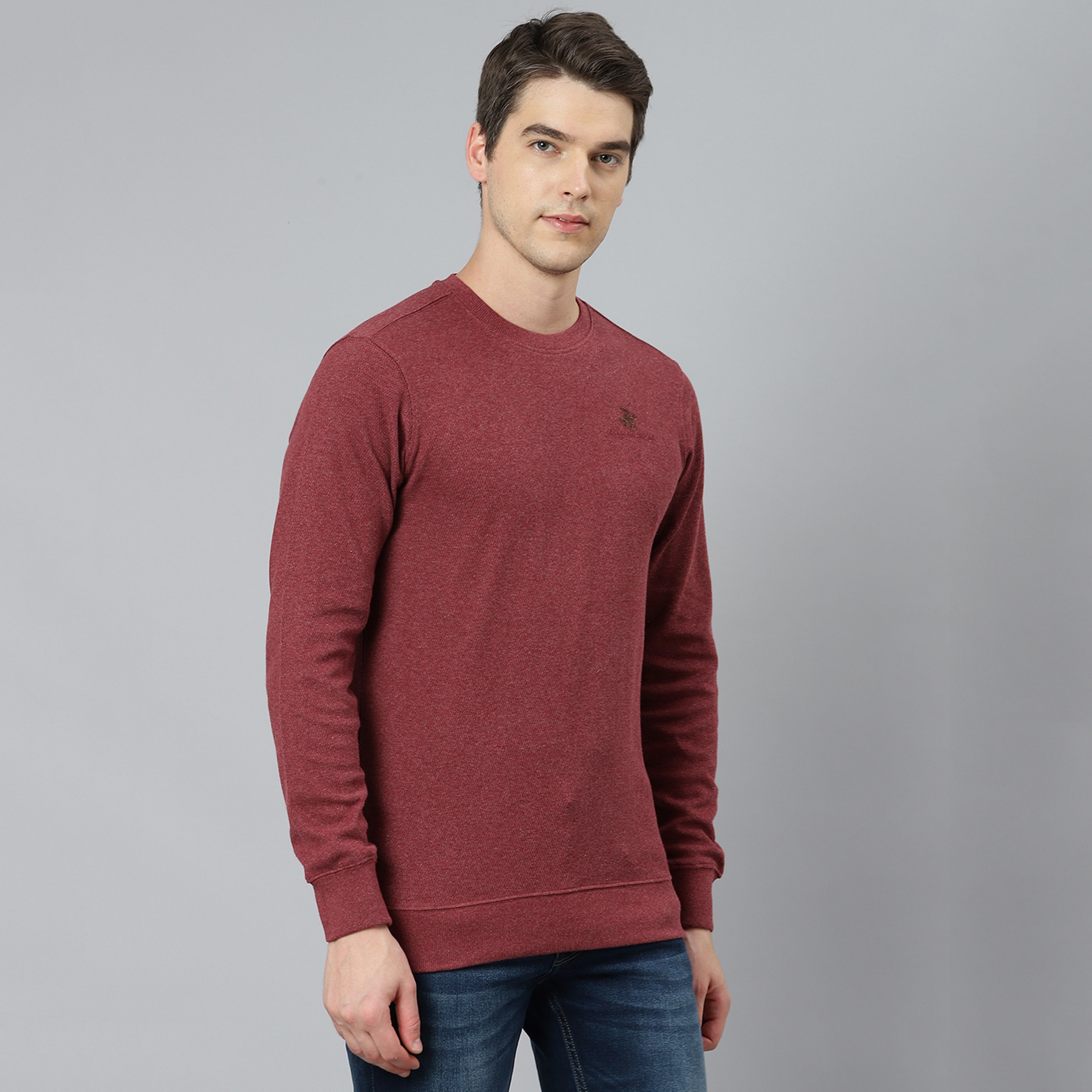 Beverly Hills Polo Club Men Burgundy Textured Crew Neck Sweatshirt-men-winterwear-hoodiesandsweatshirts-image-3