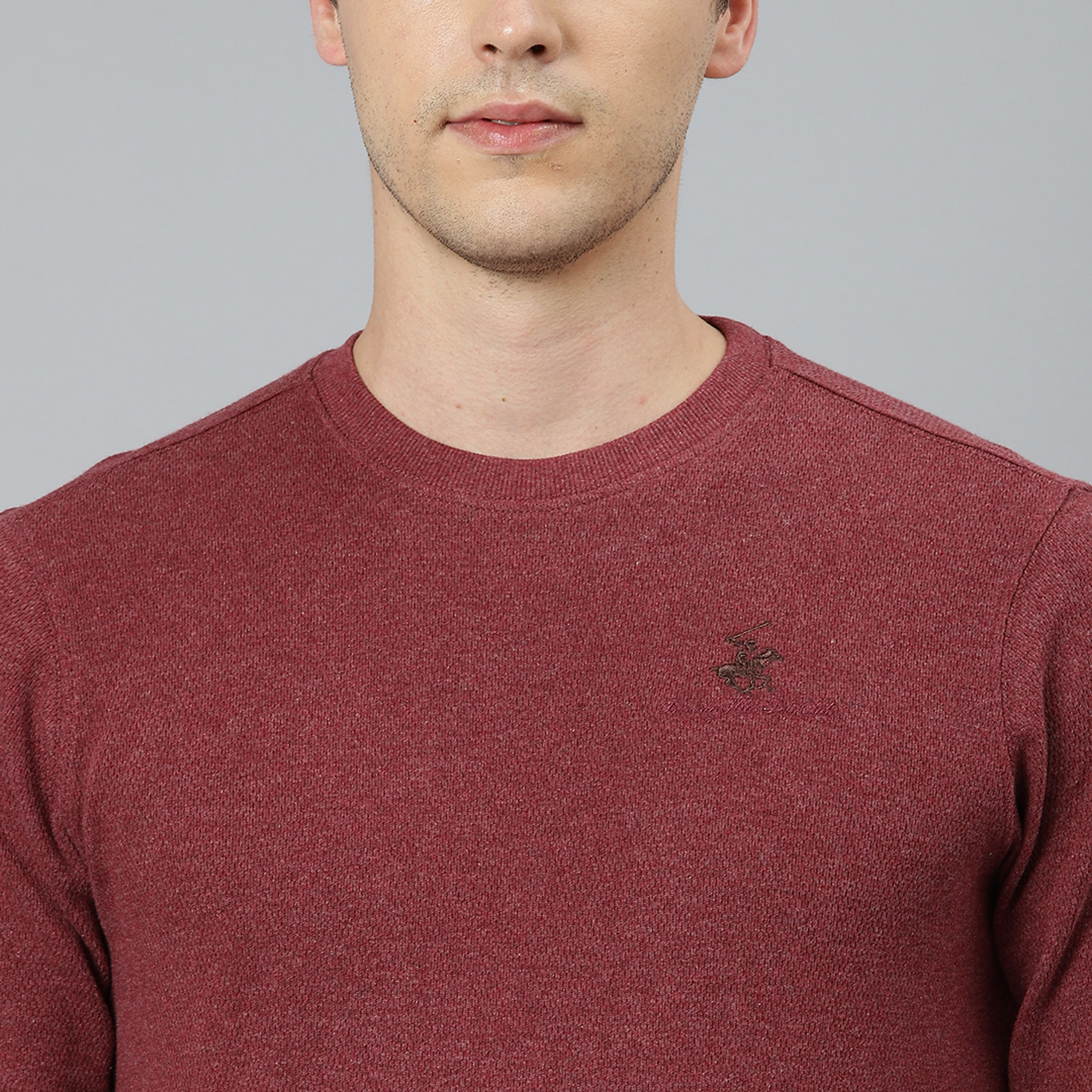 Beverly Hills Polo Club Men Burgundy Textured Crew Neck Sweatshirt-men-winterwear-hoodiesandsweatshirts-image-5