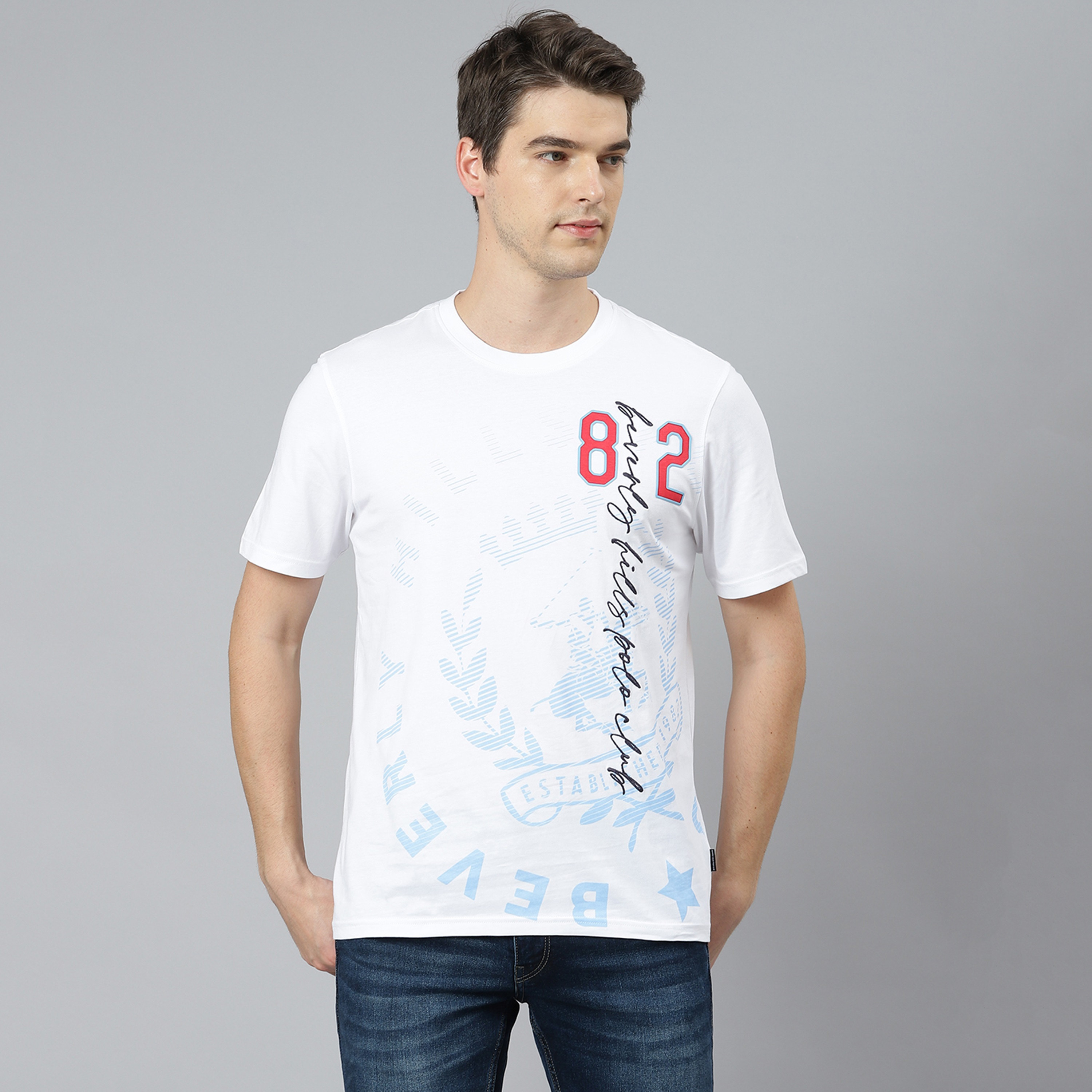 تي شيرت بيفرلي هيلز بولو كلب بياقة دائرية وأكمام قصيرة مع مطبوع ابیض للرجال-men-clothing-tshirtsandpolos-tshirts-image-1