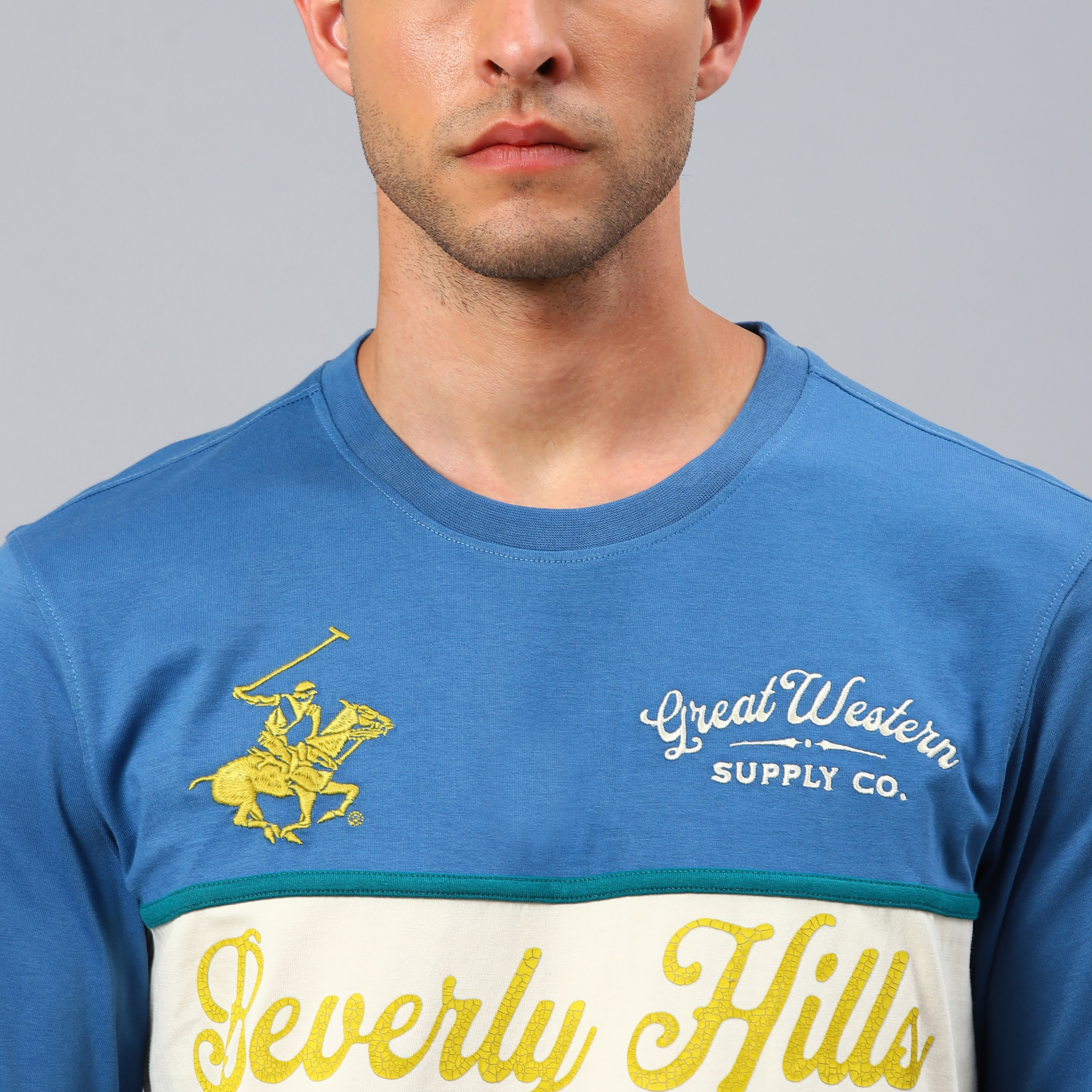 Beverly Hills Polo Club Men Blue Colour Blocked Crew Neck Long Sleeves T-Shirt-men-clothing-tshirtsandpolos-tshirts-image-5