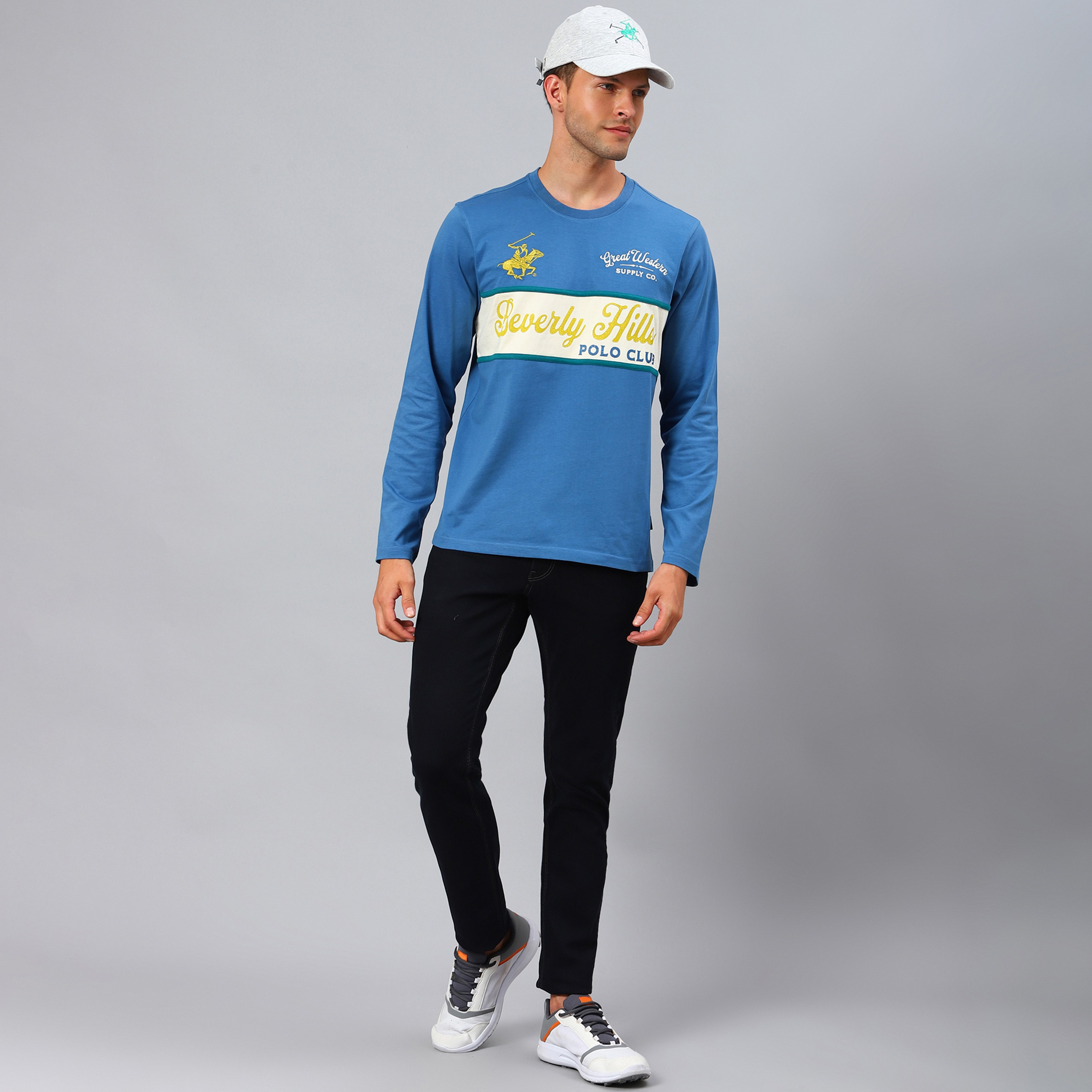 تي شيرت بيفرلي هيلز بولو كلب أزرق منسوج بياقة مستديرة وأكمام طويلة للرجال-men-clothing-tshirtsandpolos-tshirts-image-6