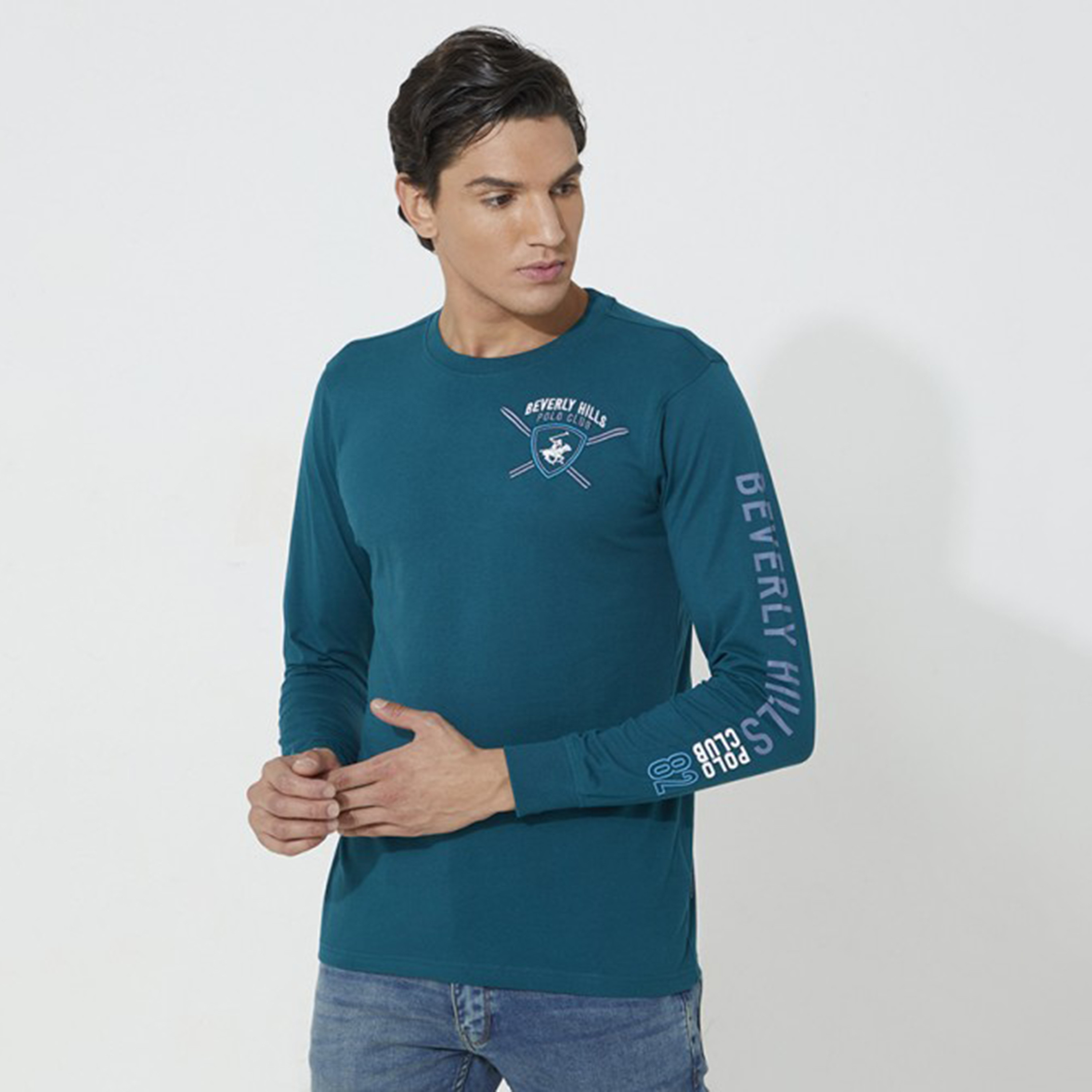 Beverly Hills Polo Club Men Blue Printed Crew Neck Long Sleeves T-Shirt-men-clothing-tshirtsandpolos-tshirts-image-1