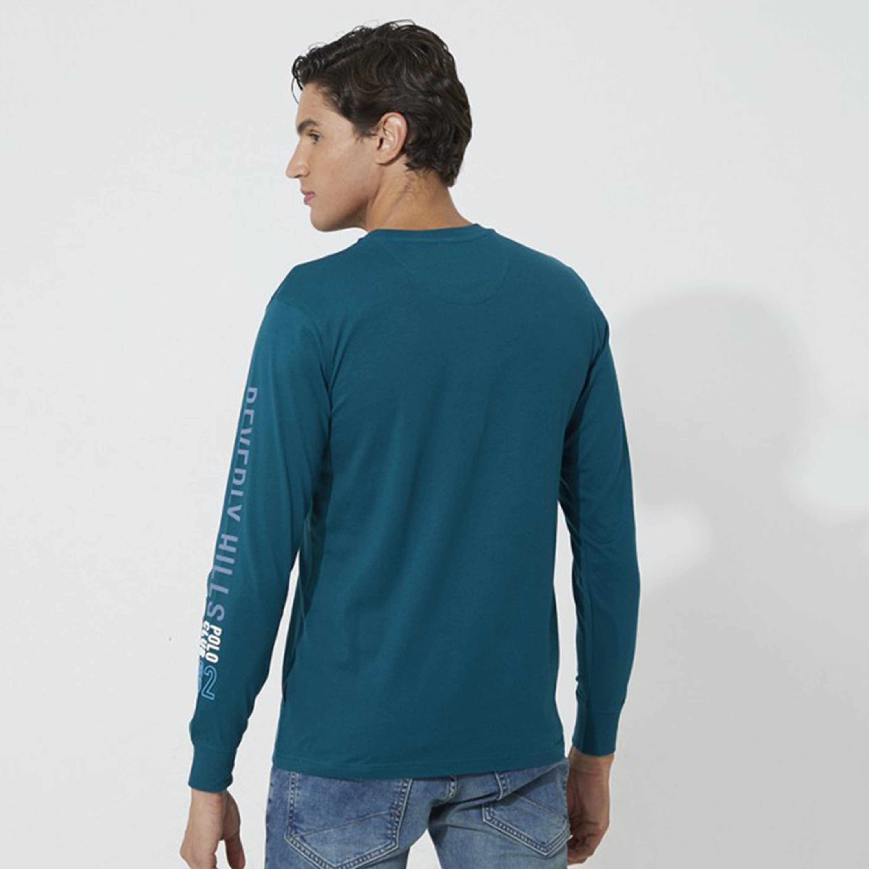 تي شيرت بيفرلي هيلز بولو كلب أزرق مطبوع بياقة مستديرة وأكمام طويلة للرجال-men-clothing-tshirtsandpolos-tshirts-image-2