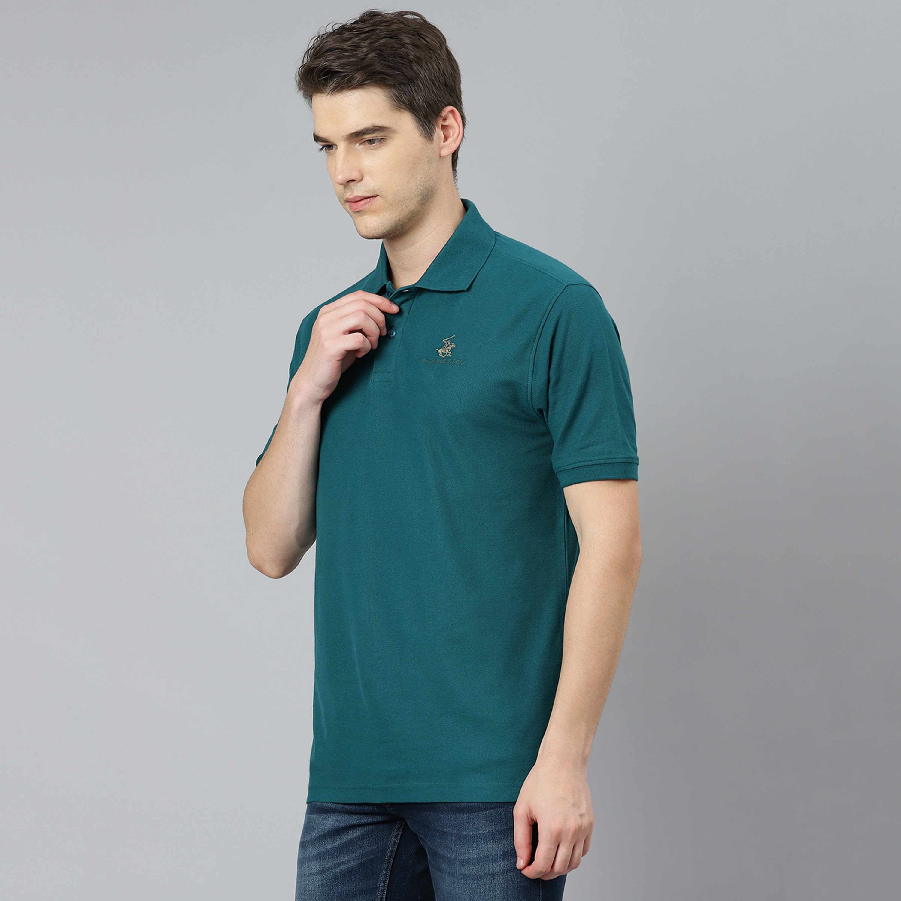 تي شيرت بيفرلي هيلز بولو كلب بأكمام قصيرة سادة بلون أزرق للرجال-men-clothing-tshirtsandpolos-polos-image-2