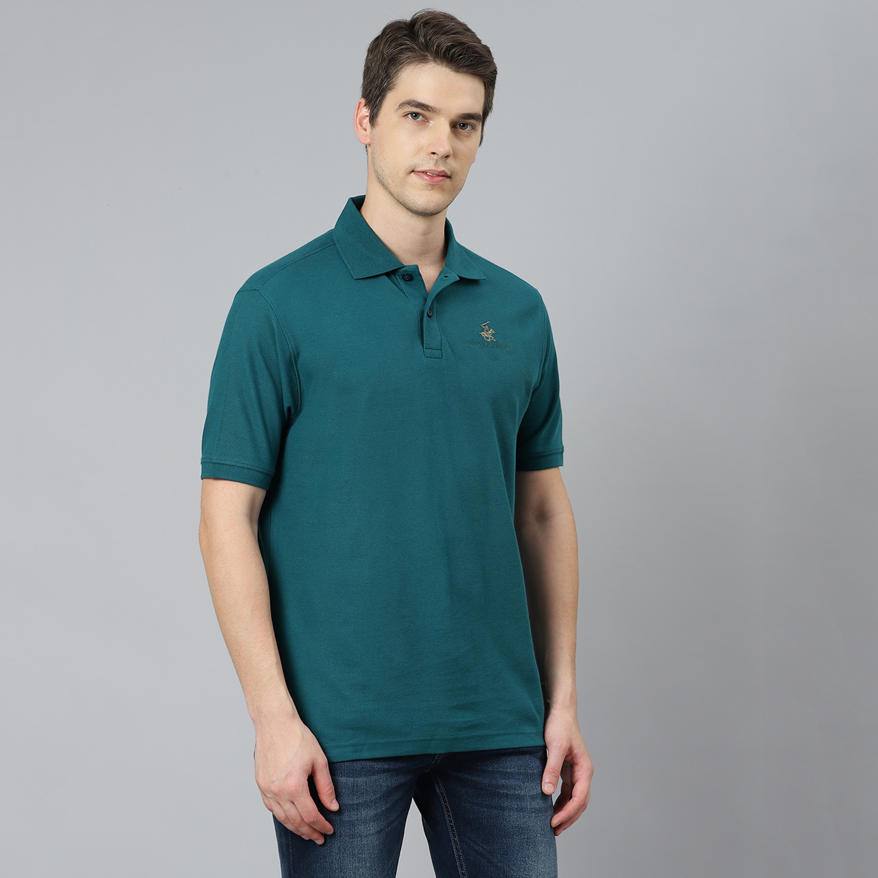 تي شيرت بيفرلي هيلز بولو كلب بأكمام قصيرة سادة بلون أزرق للرجال-men-clothing-tshirtsandpolos-polos-image-3