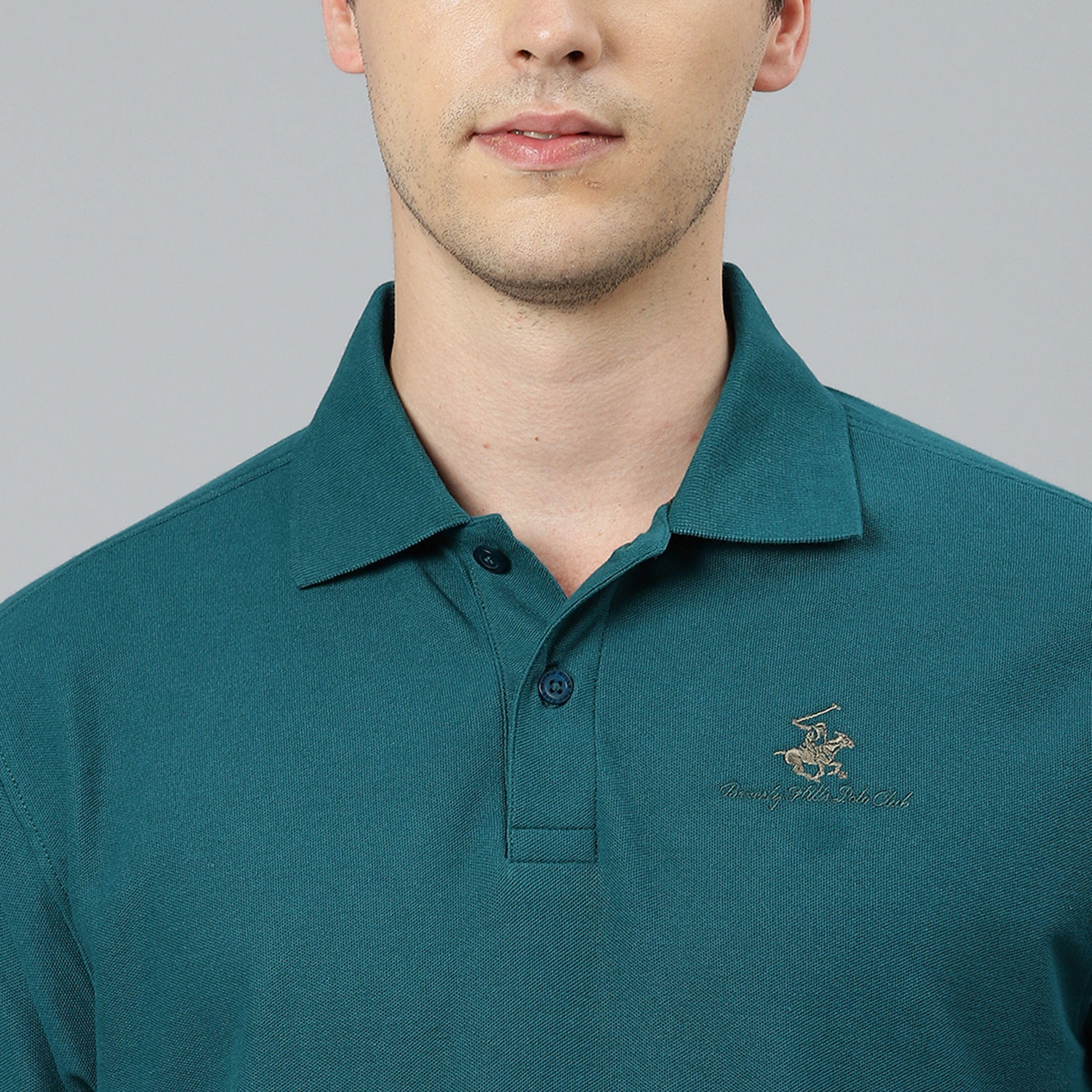تي شيرت بيفرلي هيلز بولو كلب بأكمام قصيرة سادة بلون أزرق للرجال-men-clothing-tshirtsandpolos-polos-image-5
