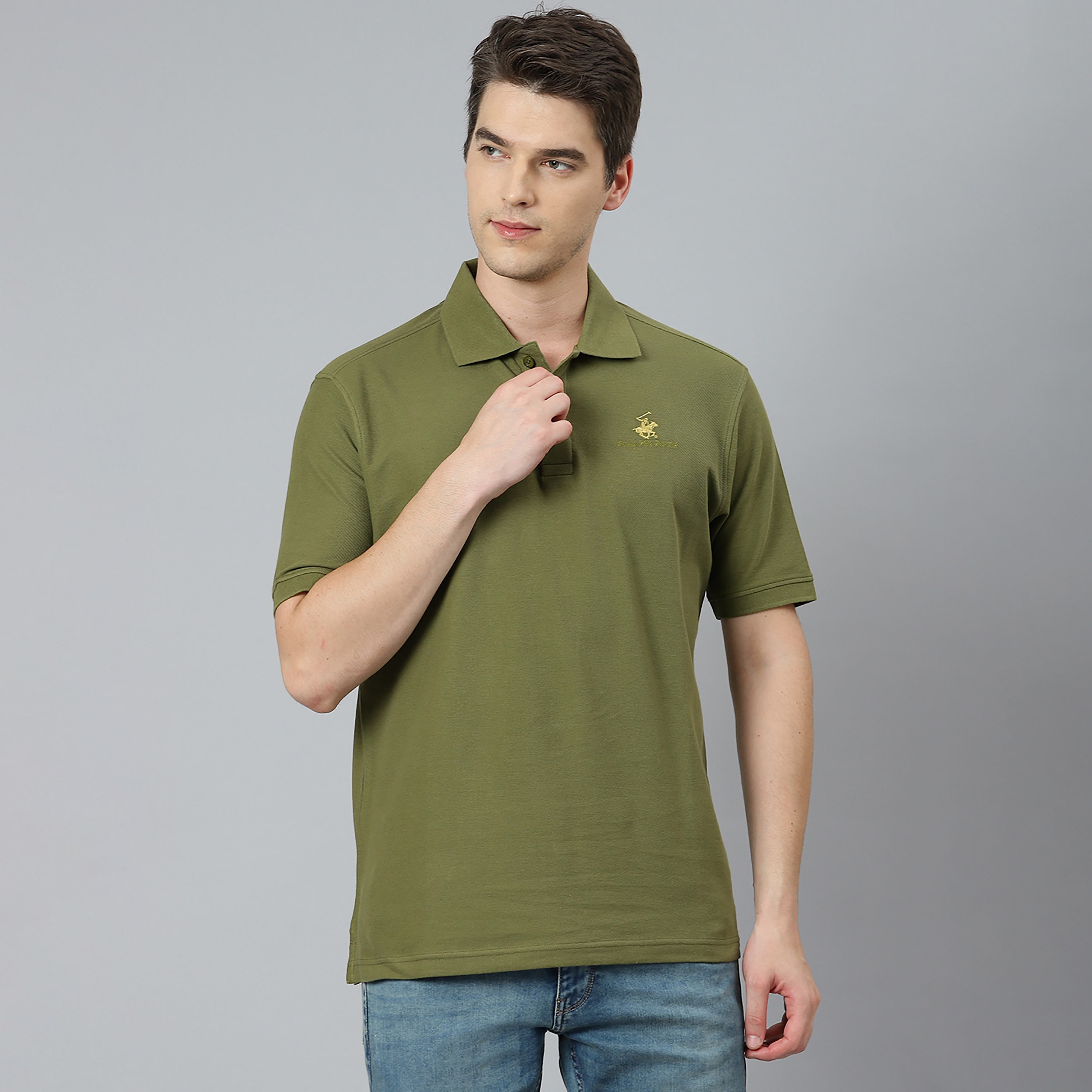تي شيرت بيفرلي هيلز بولو كلب بأكمام قصيرة سادة بلون اخضر للرجال-men-clothing-tshirtsandpolos-polos-image-1