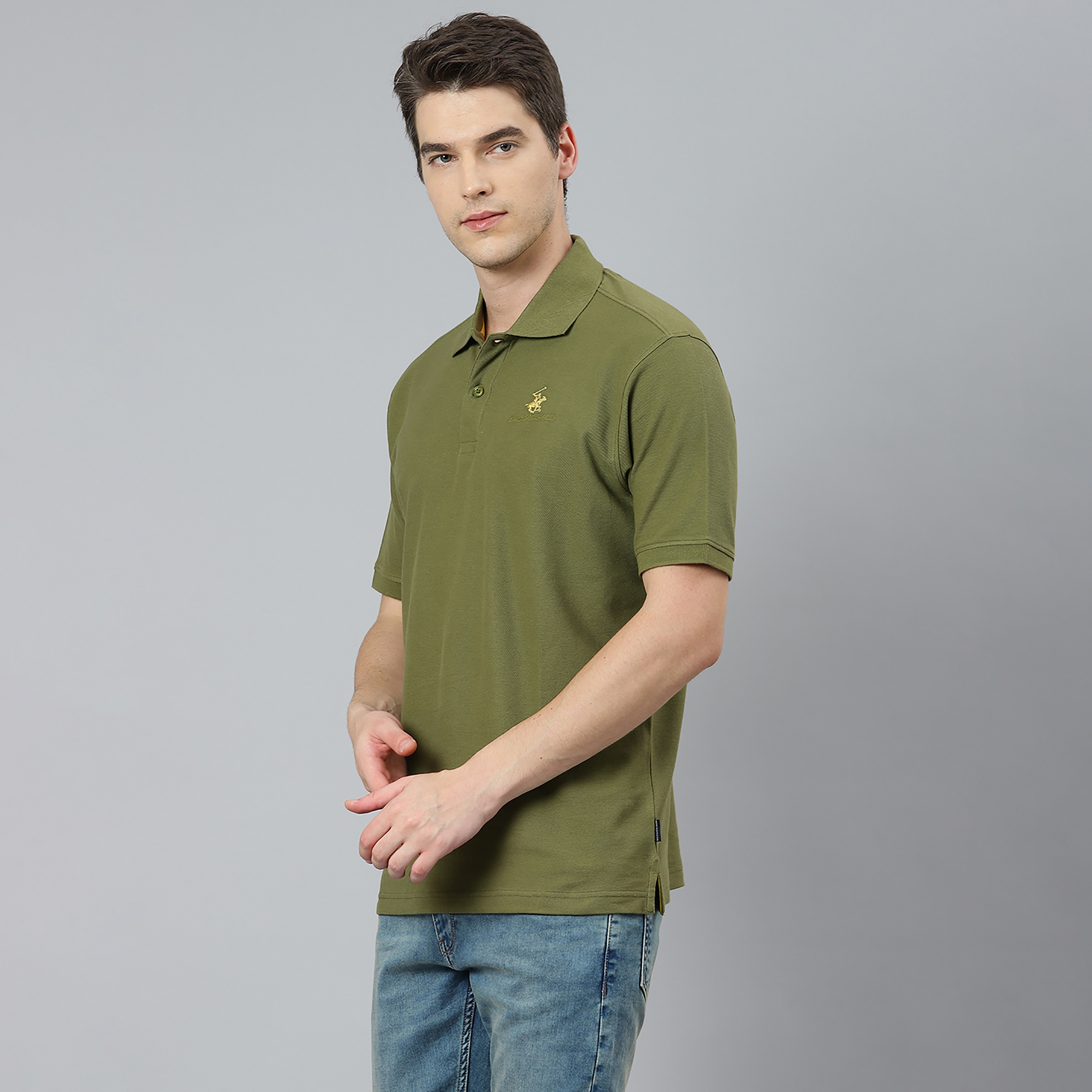 تي شيرت بيفرلي هيلز بولو كلب بأكمام قصيرة سادة بلون اخضر للرجال-men-clothing-tshirtsandpolos-polos-image-2