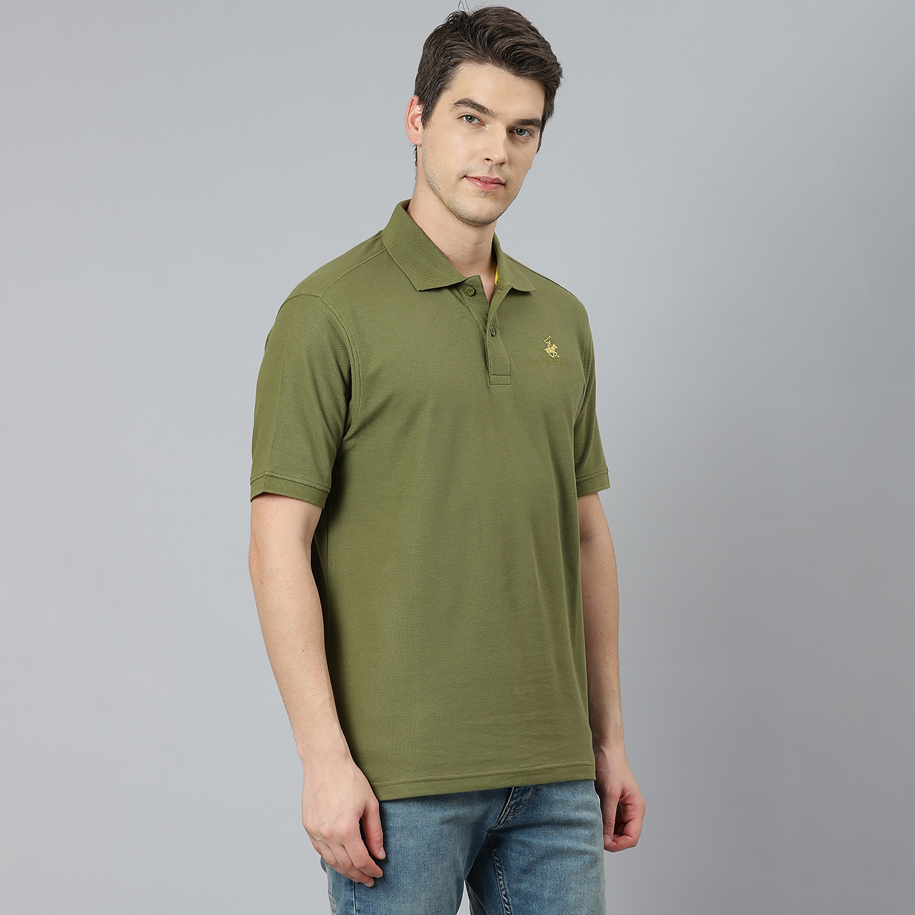 تي شيرت بيفرلي هيلز بولو كلب بأكمام قصيرة سادة بلون اخضر للرجال-men-clothing-tshirtsandpolos-polos-image-3