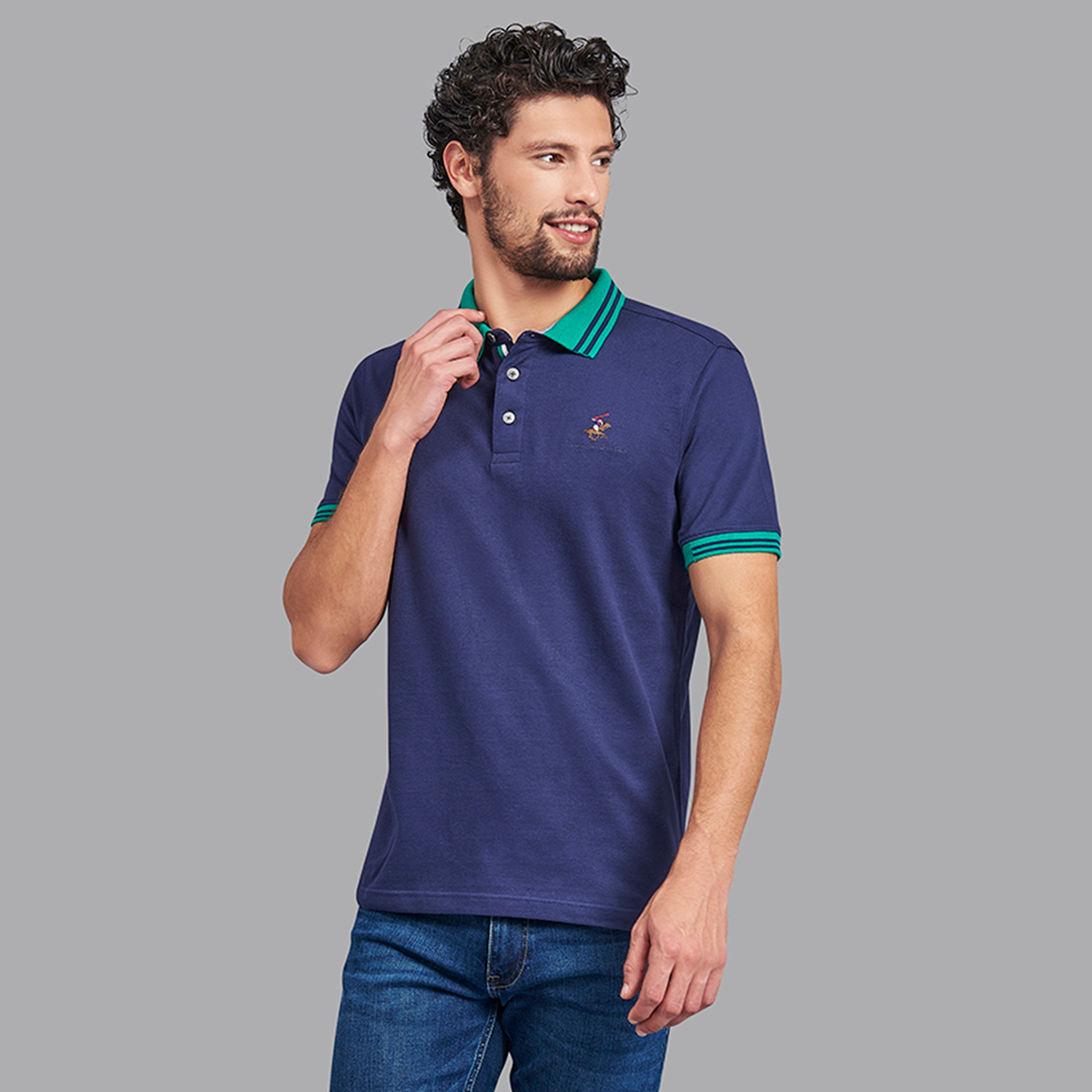 Beverly Hills Polo Club Plain Contrast Collared Short Sleeves Men's Polo T-Shirt-men-clothing-tshirtsandpolos-polos-image-1