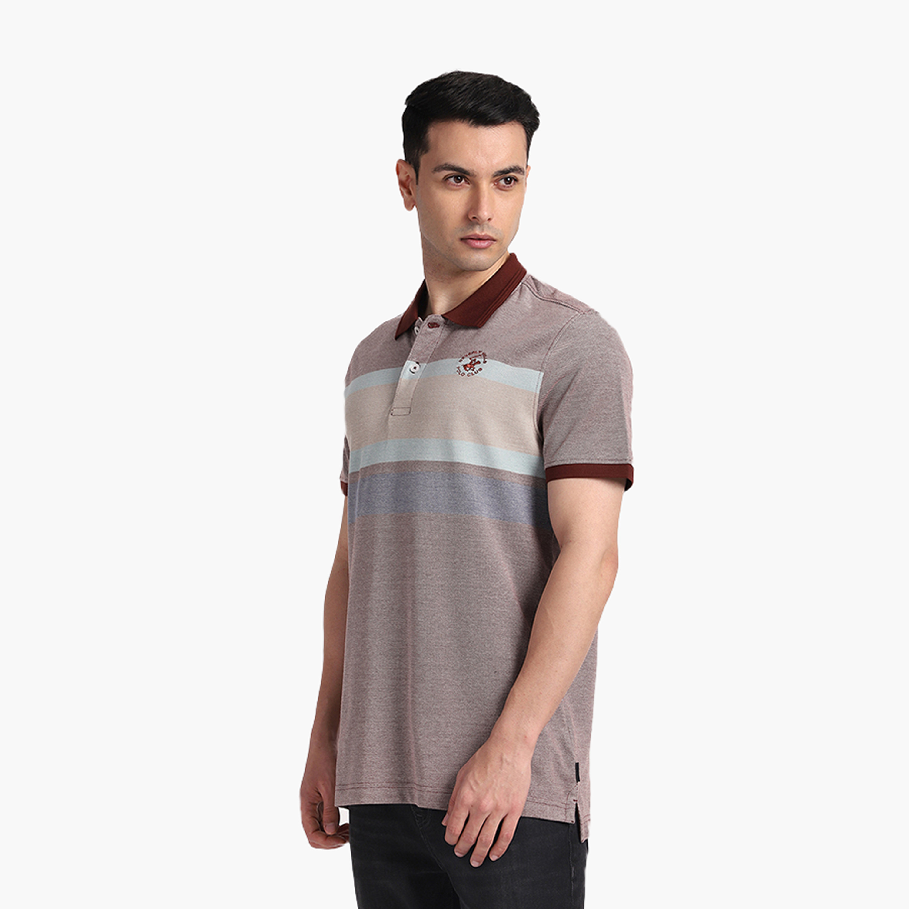 تي شيرت بولو رجالي مخطط بأكمام قصيرة وياقة من بيفرلي هيلز بولو كلوب-men-clothing-tshirtsandpolos-polos-image-2