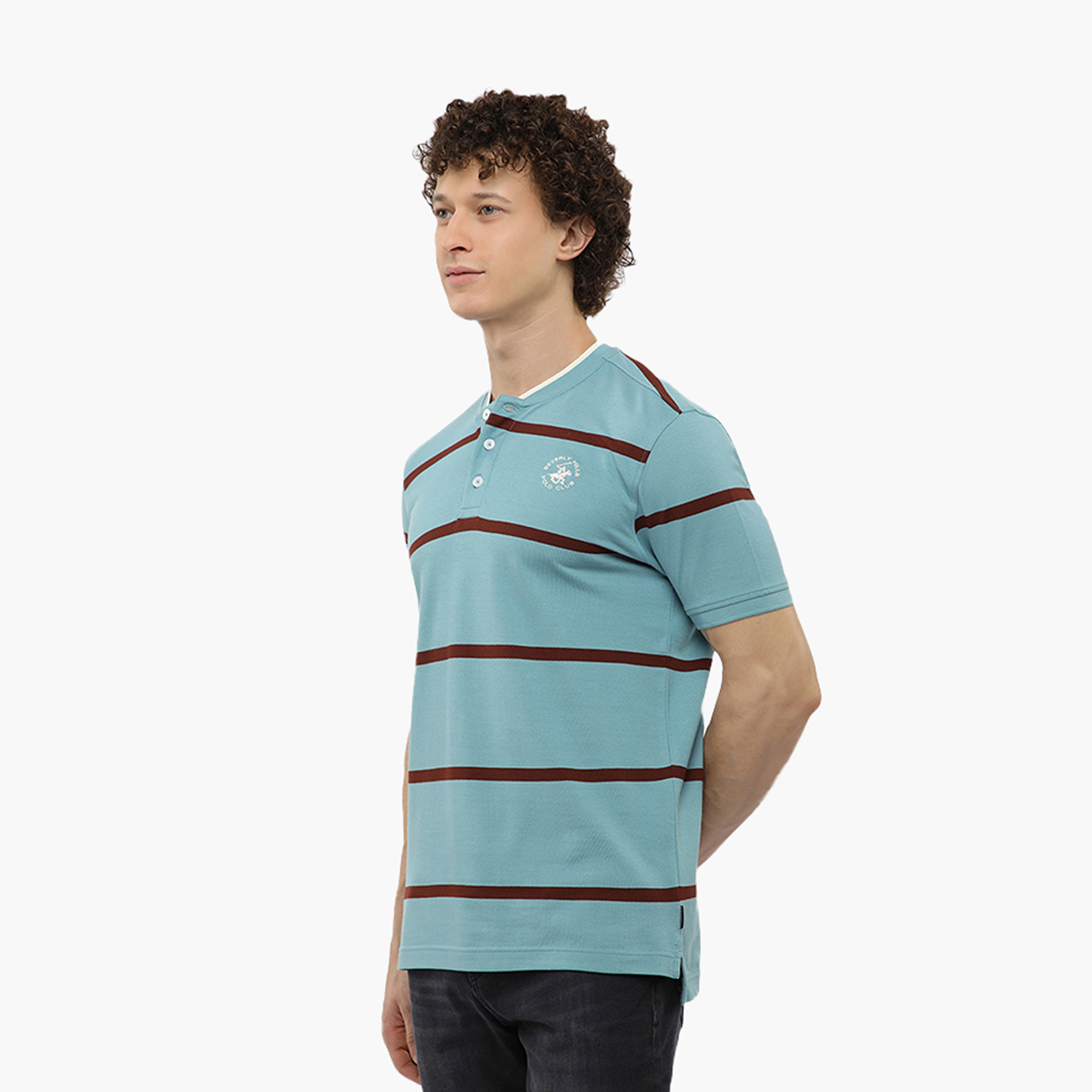 تيشيرت مخطط بياقة هنلي وأكمام قصيرة من بيفرلي هيلز بولو كلوب-men-clothing-tshirtsandpolos-tshirts-image-2