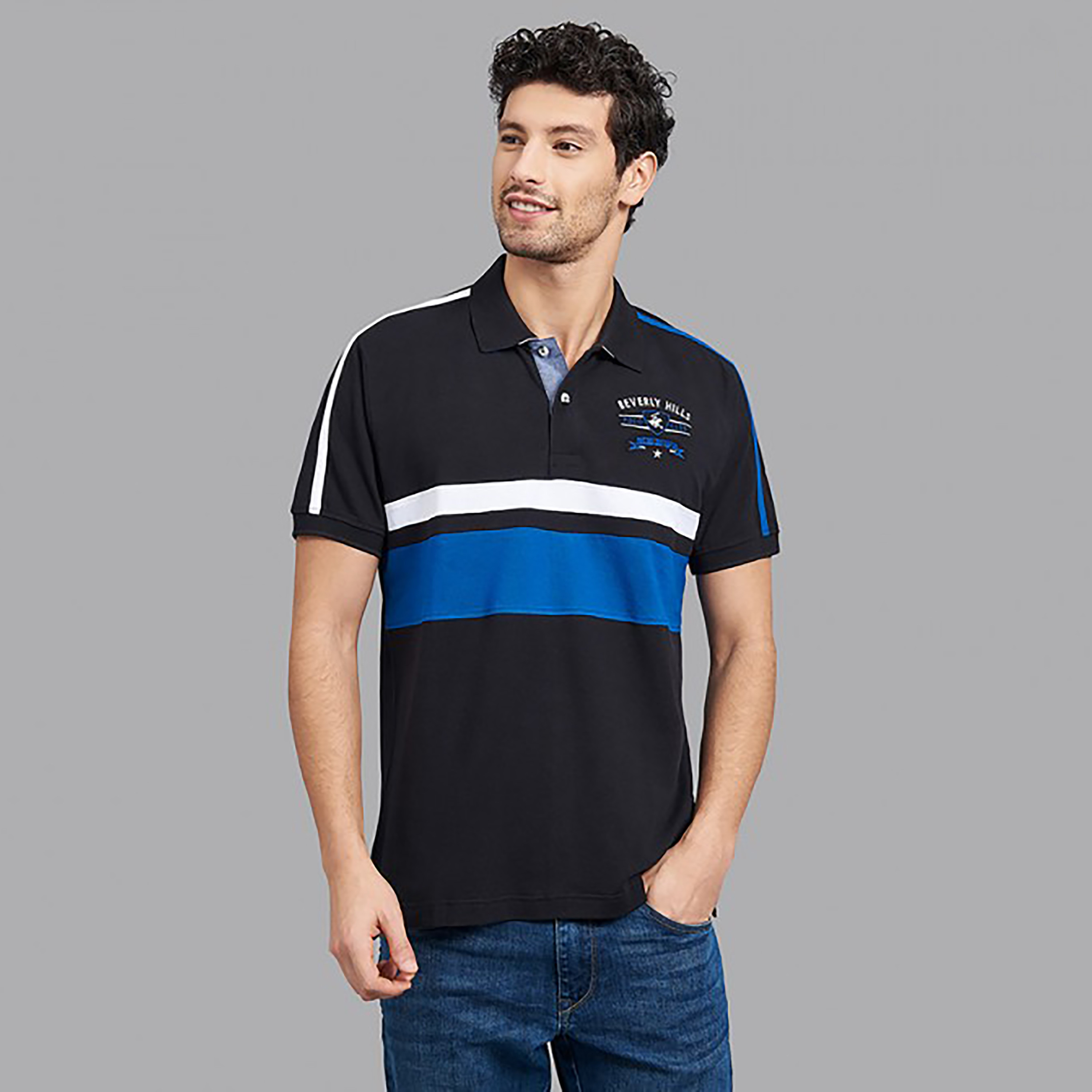 Beverly Hills Polo Club Men Black Colour Blocked Short Sleeves Polo T-Shirt-men-clothing-tshirtsandpolos-polos-image-1