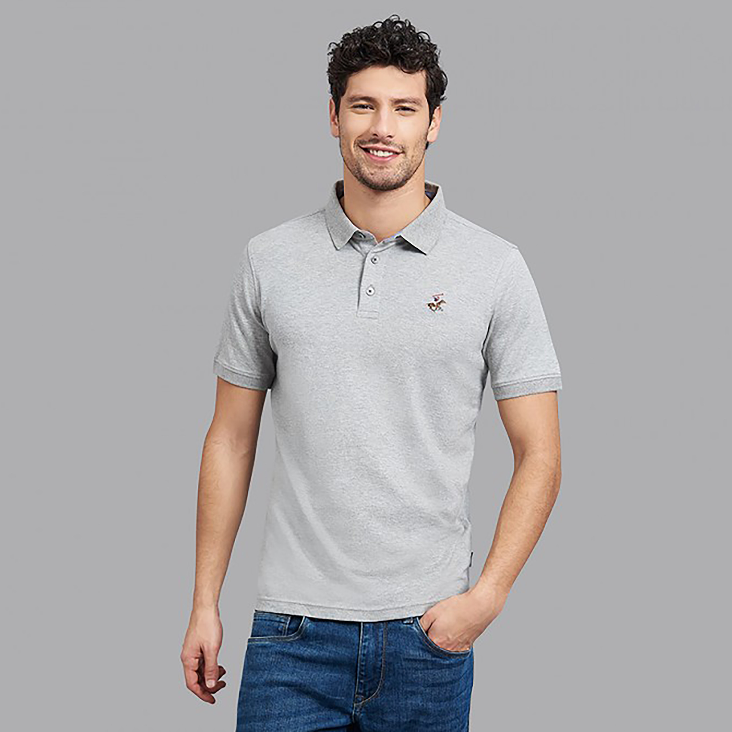 تي شيرت بولو من بيفرلي هيلز بولو كلوب رجالي مع لون رمادي سادة بأكمام قصيرة-men-clothing-tshirtsandpolos-polos-image-1